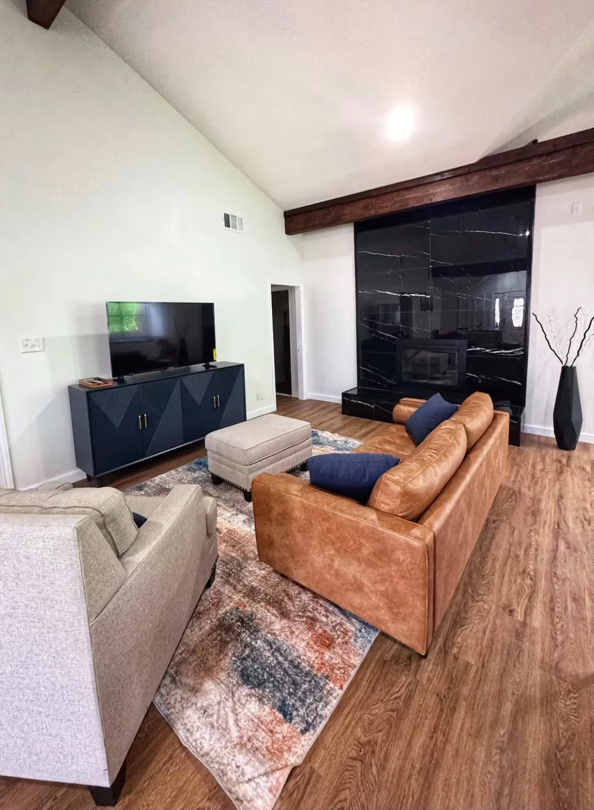 Vaulted ceilings with exposed wood beams