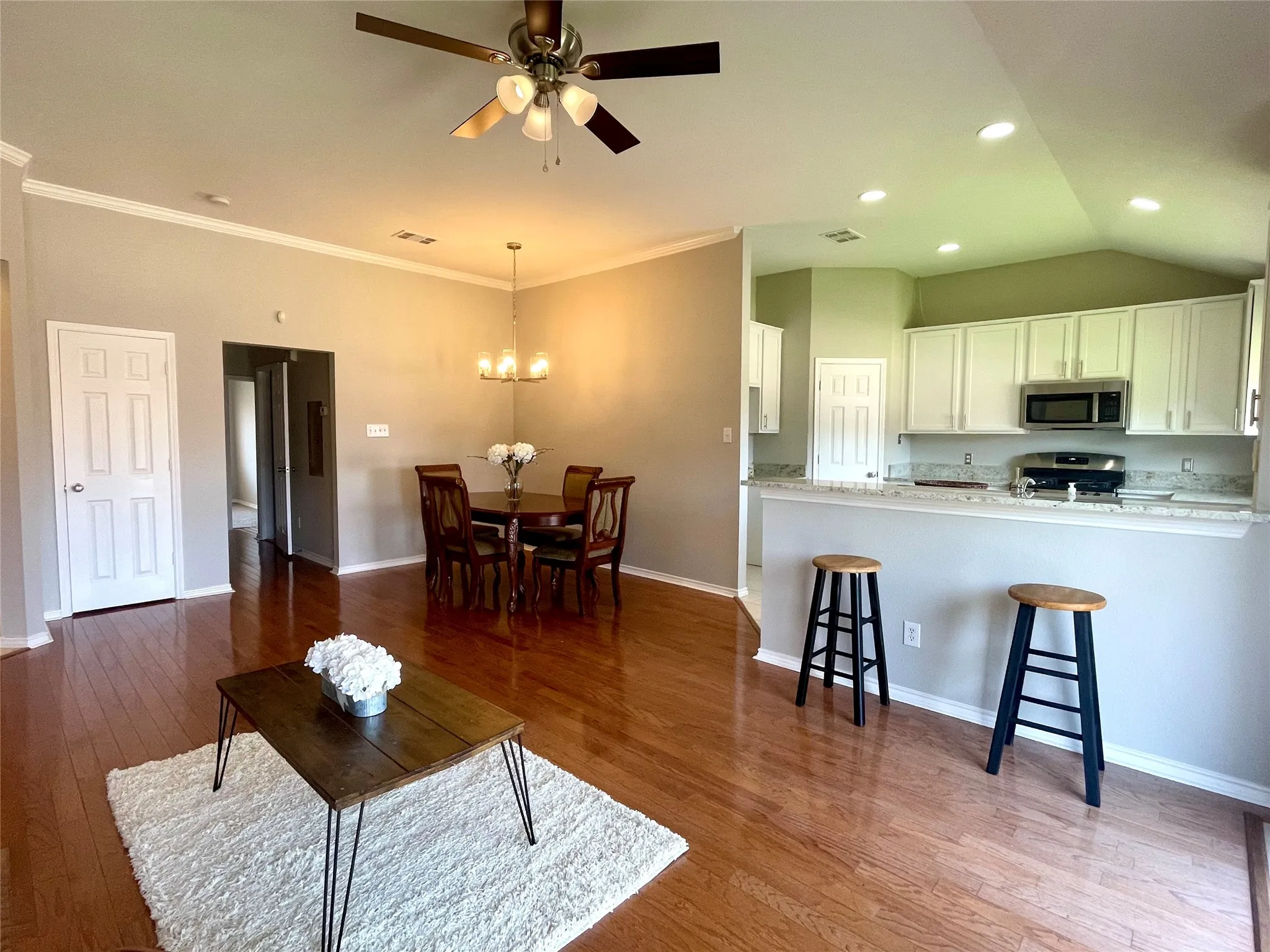 Dining area with new light fixture