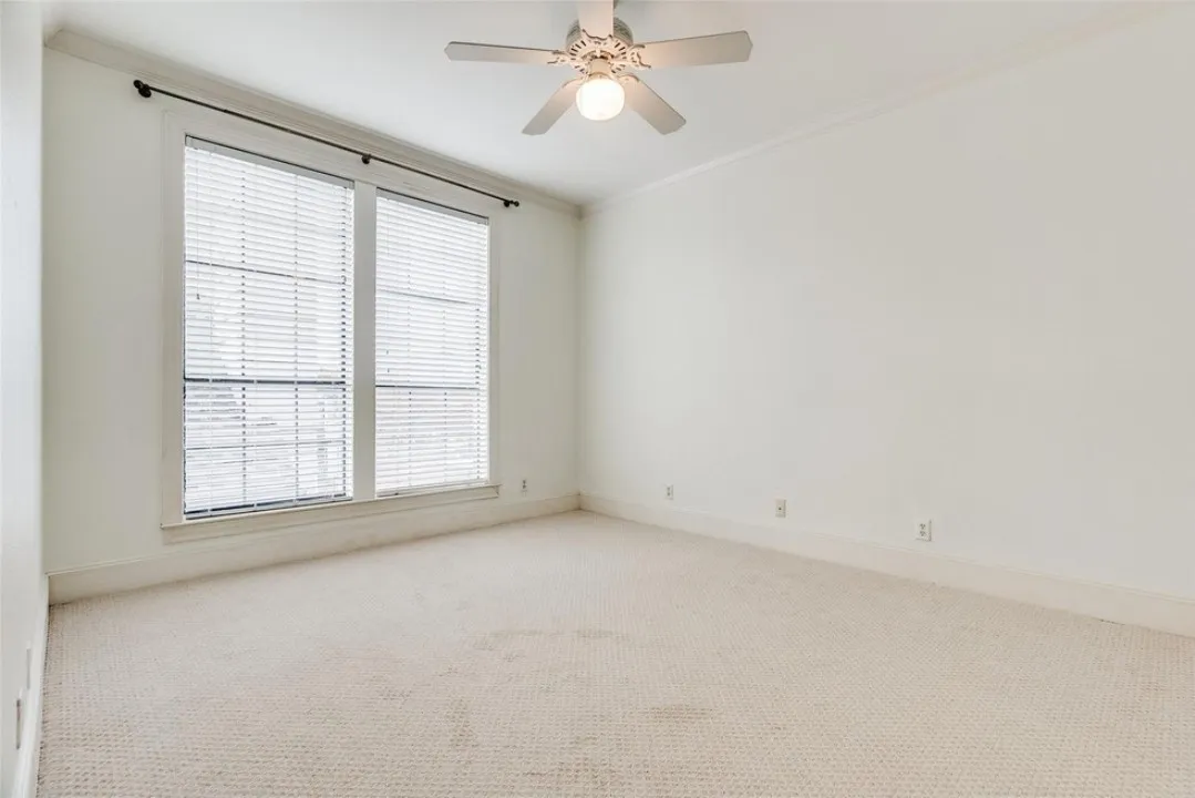 Spacious room featuring neutral carpeting and white wall finishes
