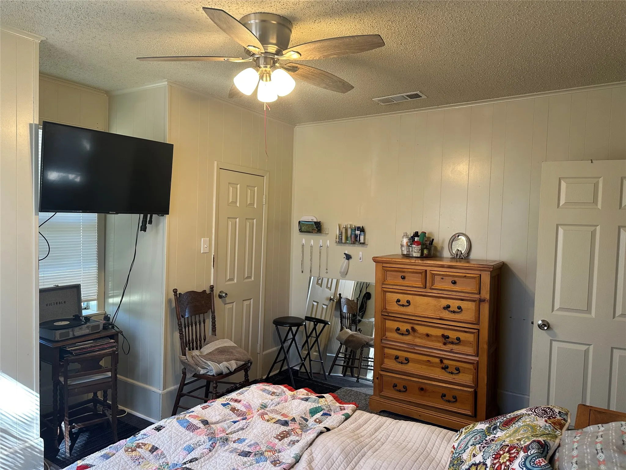 Largest  bedroom ceiling fan with light fixture, and 2 closets