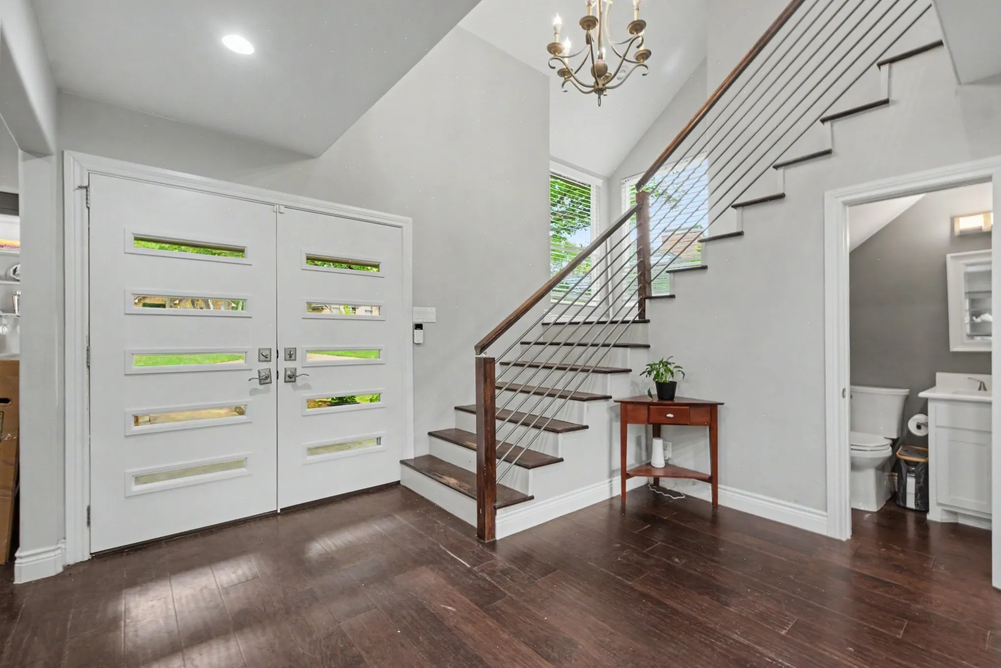 Double front entry doors with horizontal lites