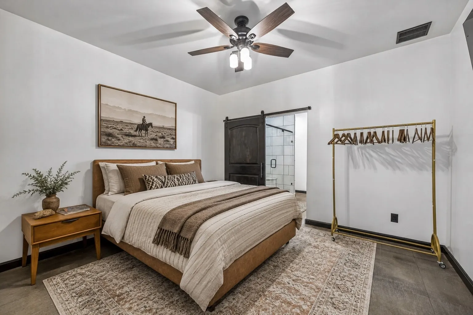 Bedroom in barn apartment.