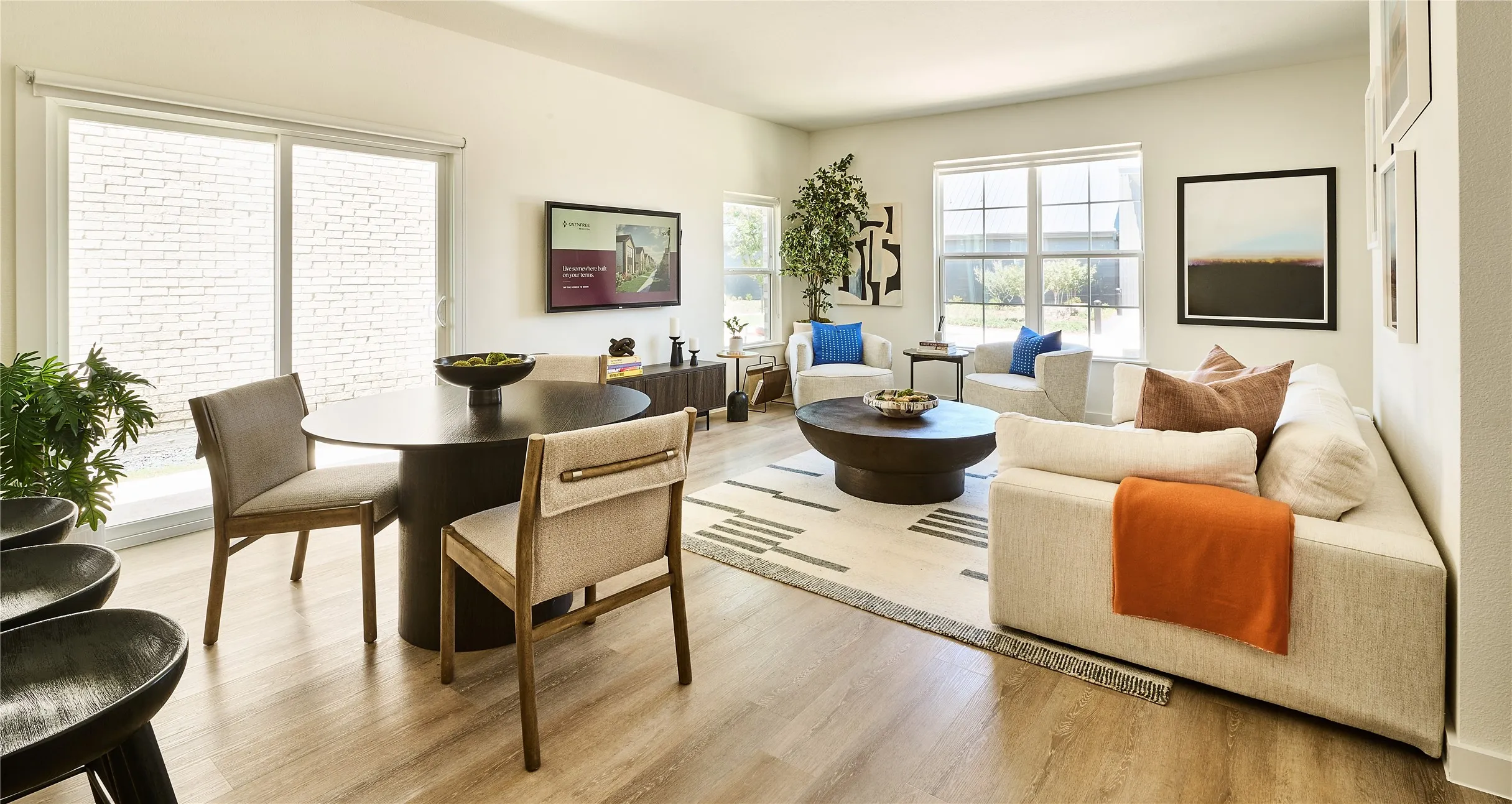Living room with light wood finished floors