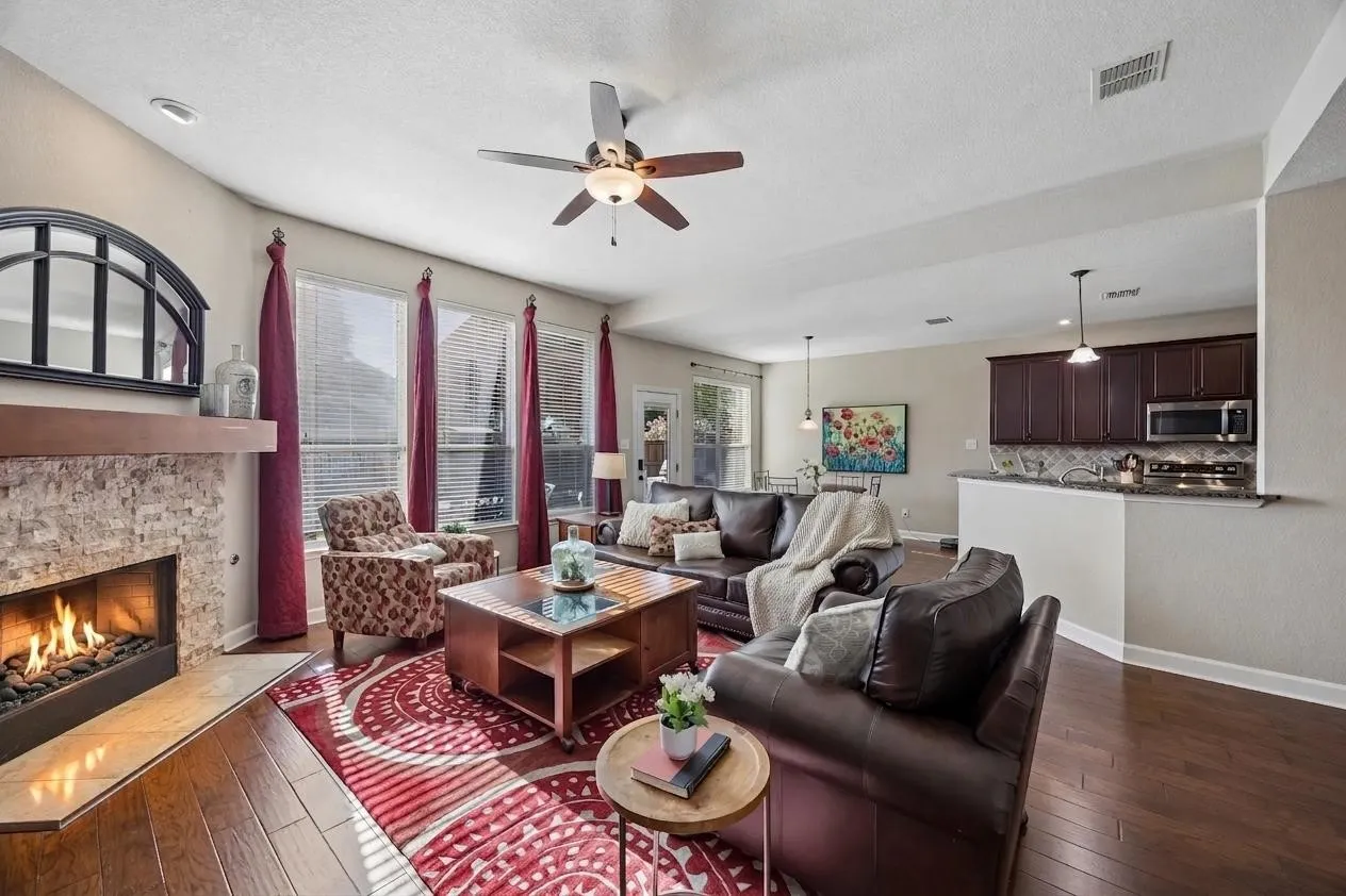 The family room flows naturally into the kitchen and casual gathering spaces.