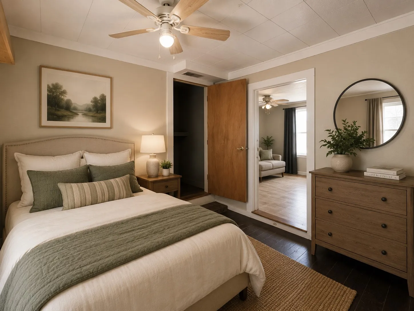 Virtually staged  furnishings and decor in a second bedroom area.