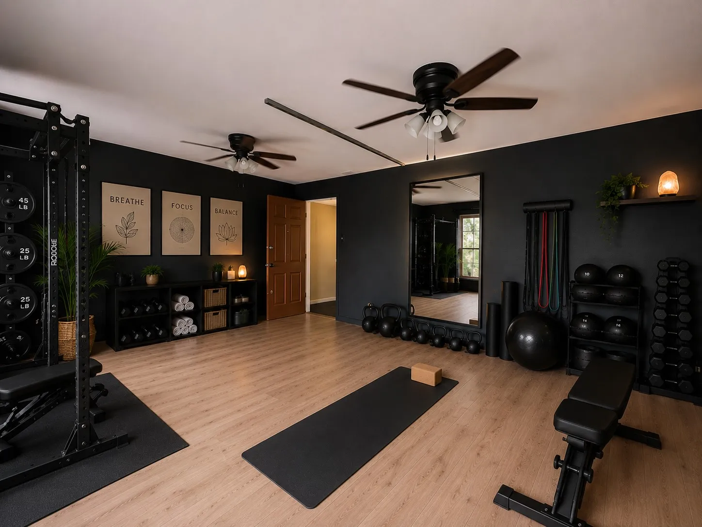 Virtually staged  Inspiration Photo shows the rear great room as a dedicated home gym.