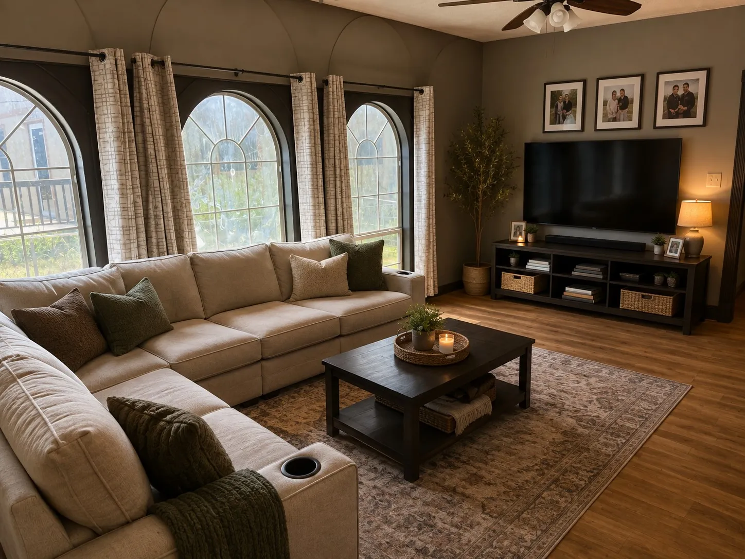 Virtually staged  inspiration photo showing the arches room as a living area.