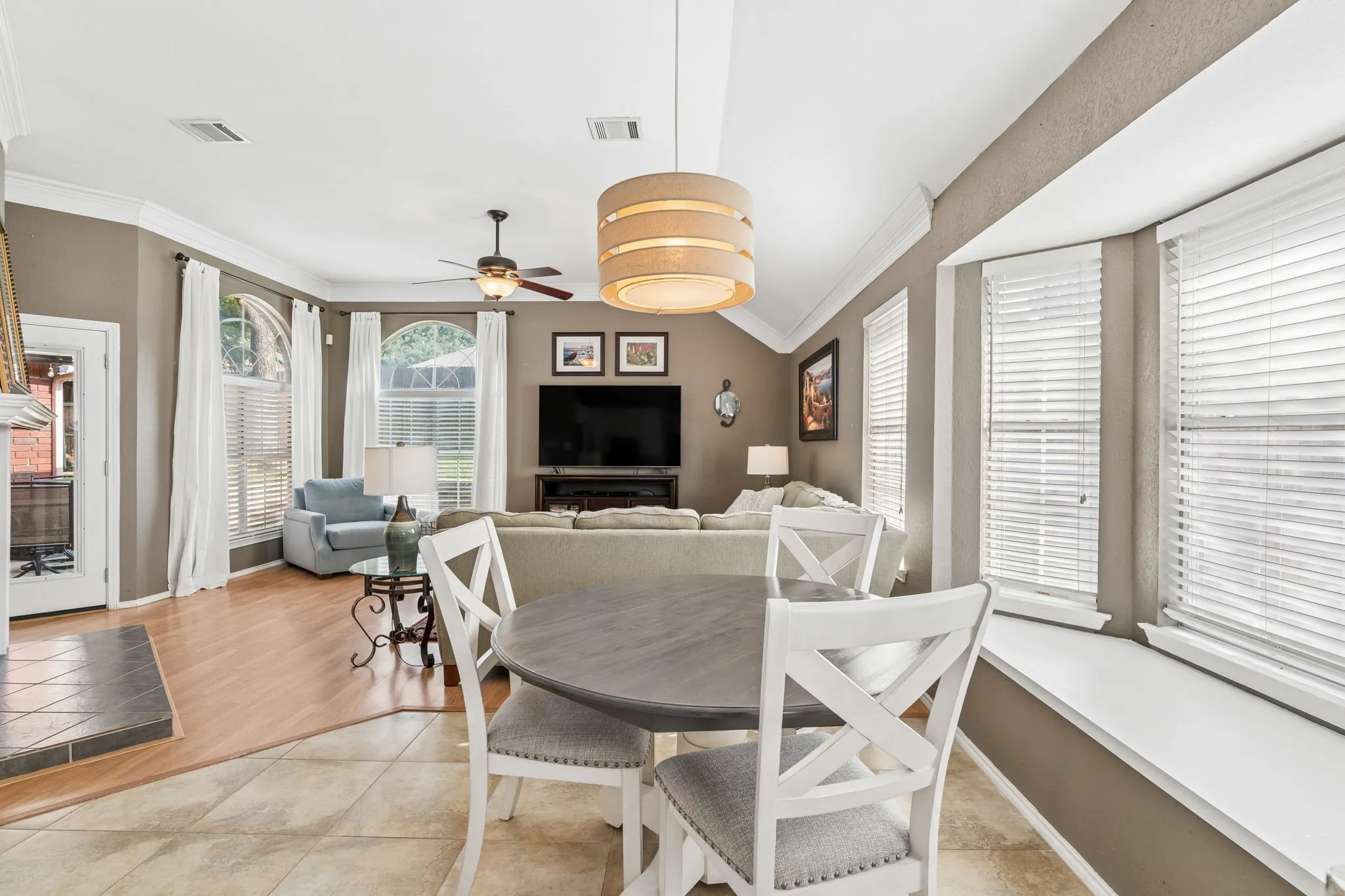 Decorative chandelier and window ledge.