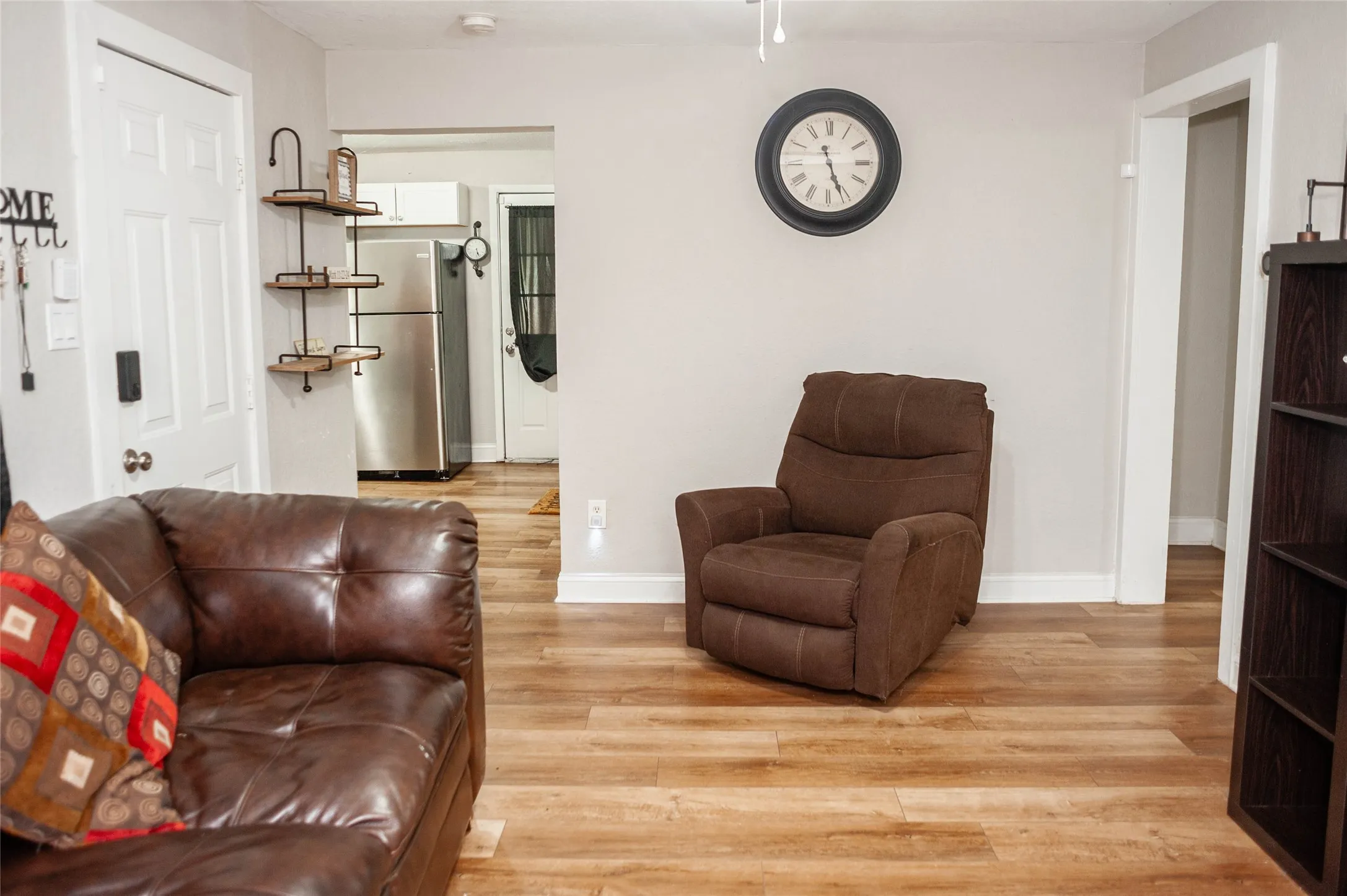 Wood-finish flooring throughout the main living area