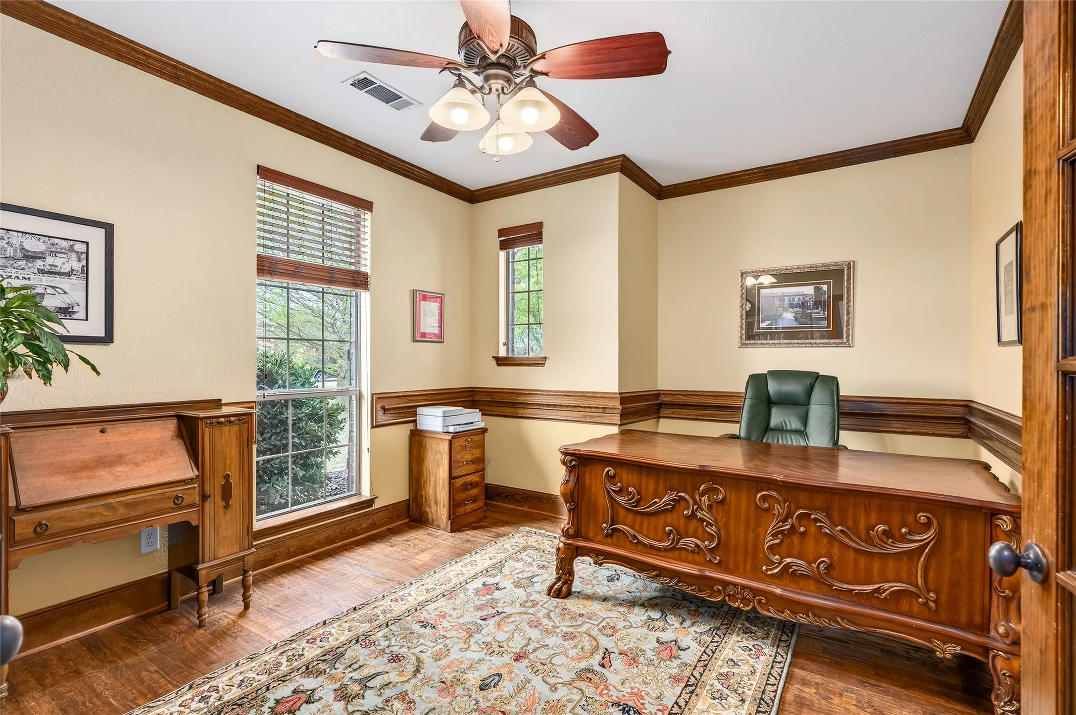 1st floor office with wood french doors for privacy