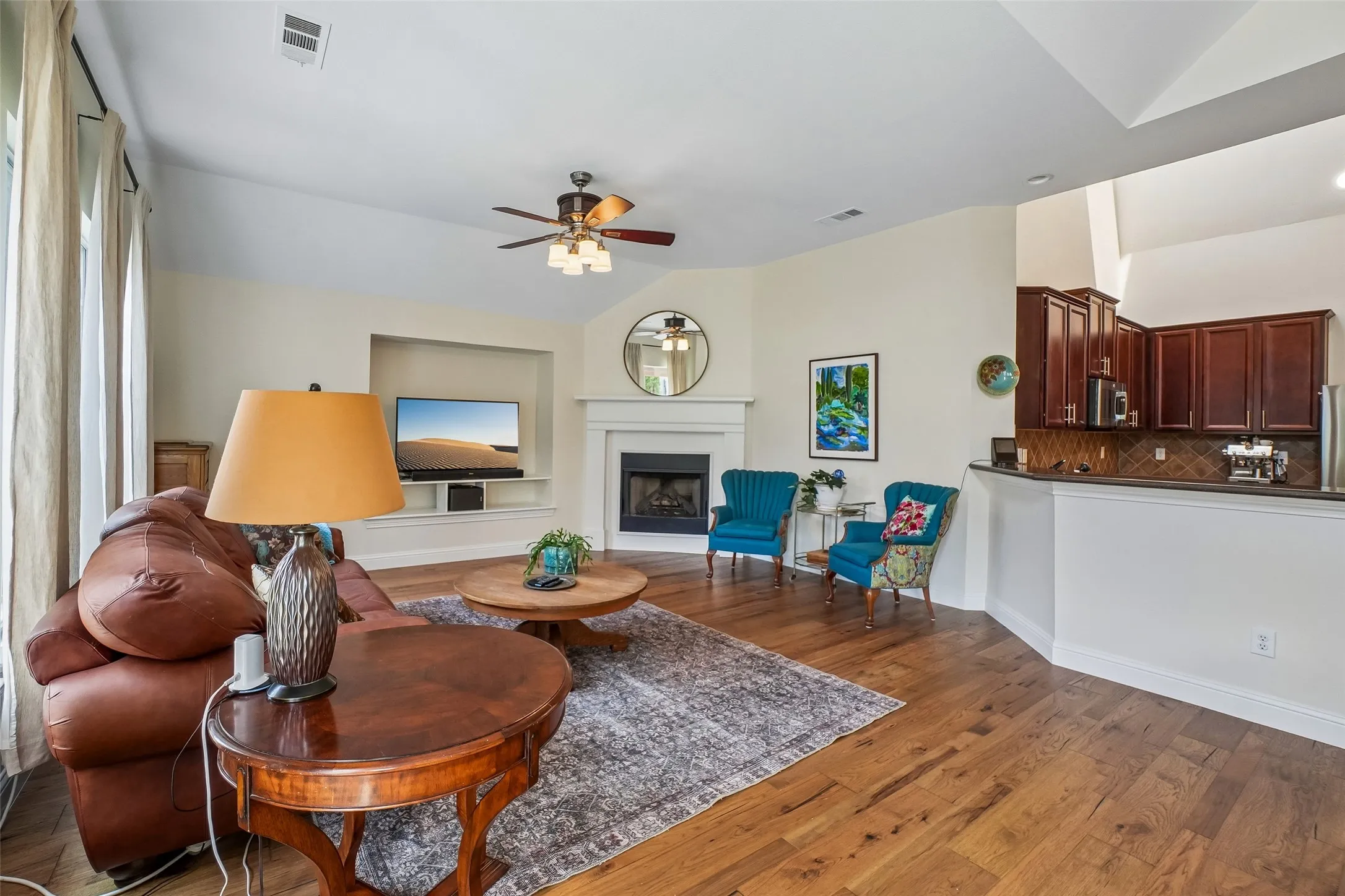 The family room is open to the kitchen.
