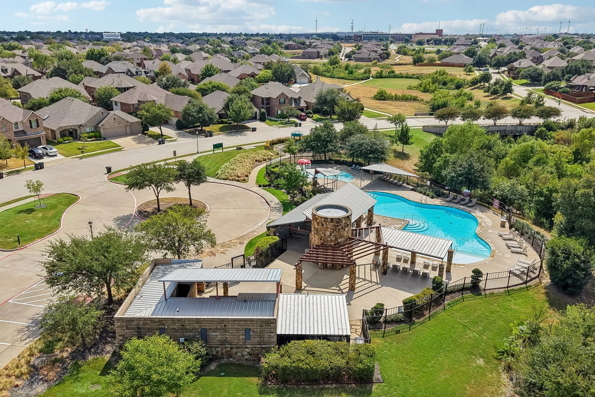A view of the community pool and amenity center.