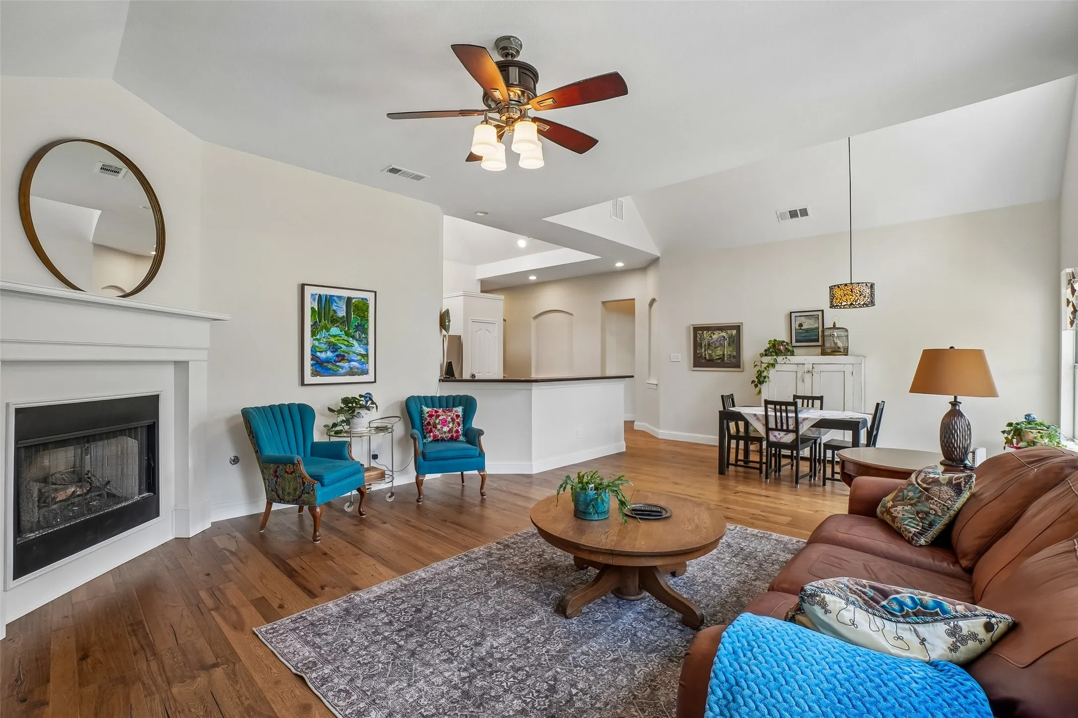 The family room is open to the kitchen and breakfast area. There is a breakfast bar with room for barstools for entertaining.