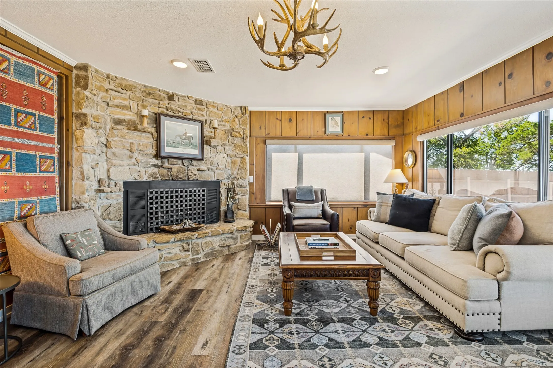 Knotty pine paneling for that retreat feel!