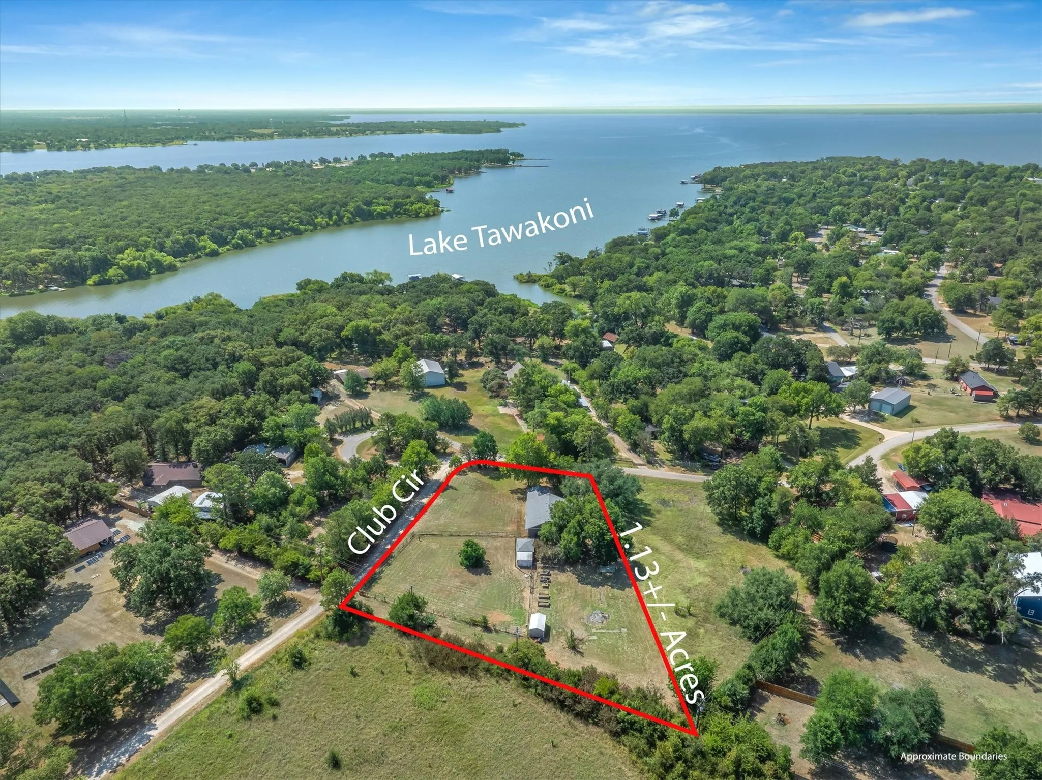 Aerial perspective highlighting a 1.13+/- acre parcel on Club Circle