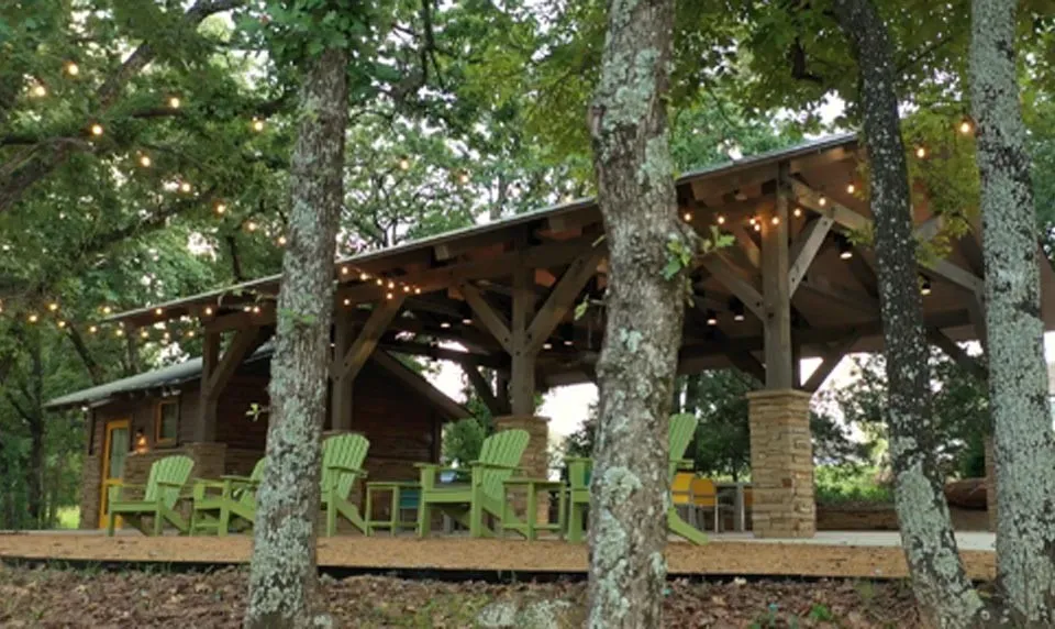 Outdoor Pavilion by the catch are release pond called "The Hideaway"