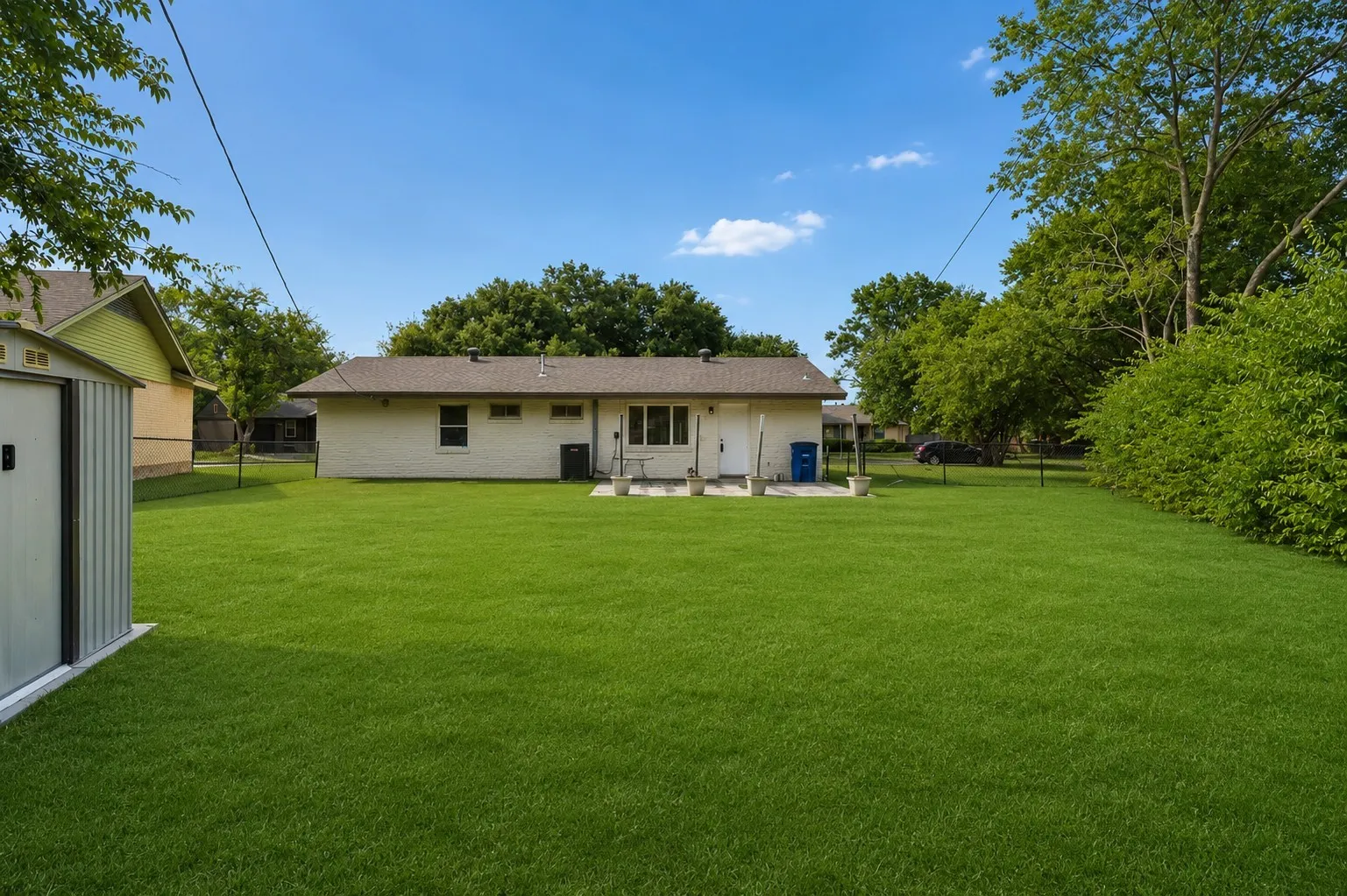 Step outside and discover a spacious backyard designed for both relaxation and entertaining. The outdoor setting with plenty of room for children to play, pets to roam, or future additions such a pool, garden, or outdoor living area. Mature trees surrounding the property, while the expansive open space offers endless possibilities for weekend gatherings, backyard games, and peaceful evenings under the Texas sky.  Completing the space is a convenient storage shed, perfect for organizing lawn equipment, tools, and seasonal decor. This generous backyard is a rare extension of the home, offering ideal blend of functionality, beauty, and opportunity