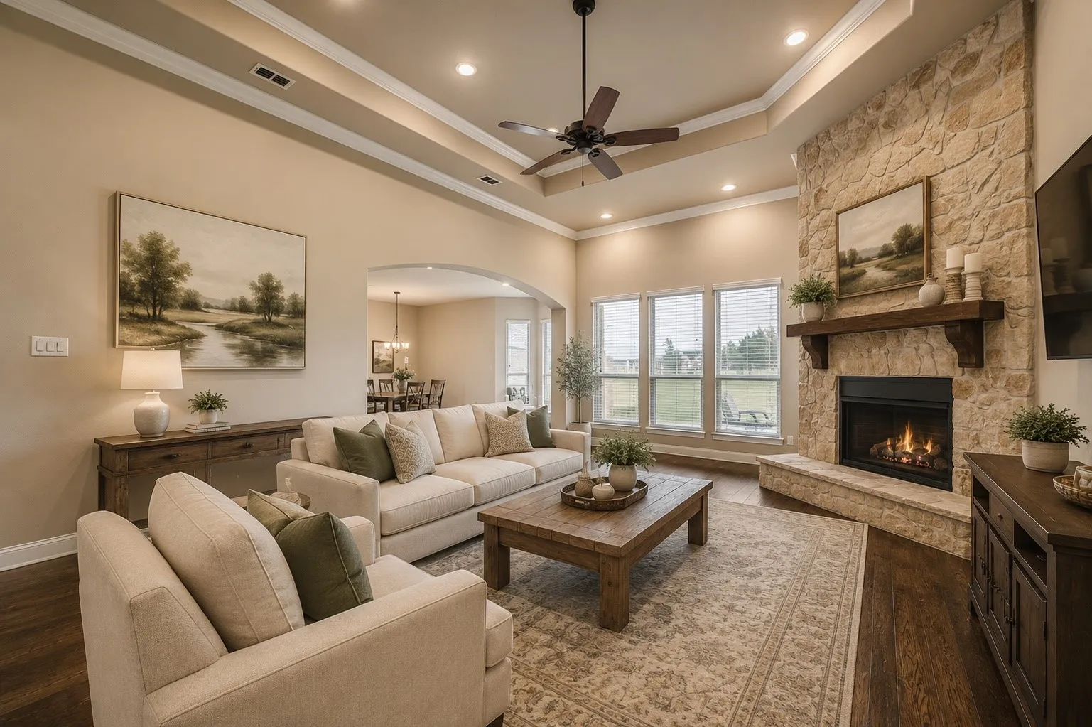 Digitally staged family room