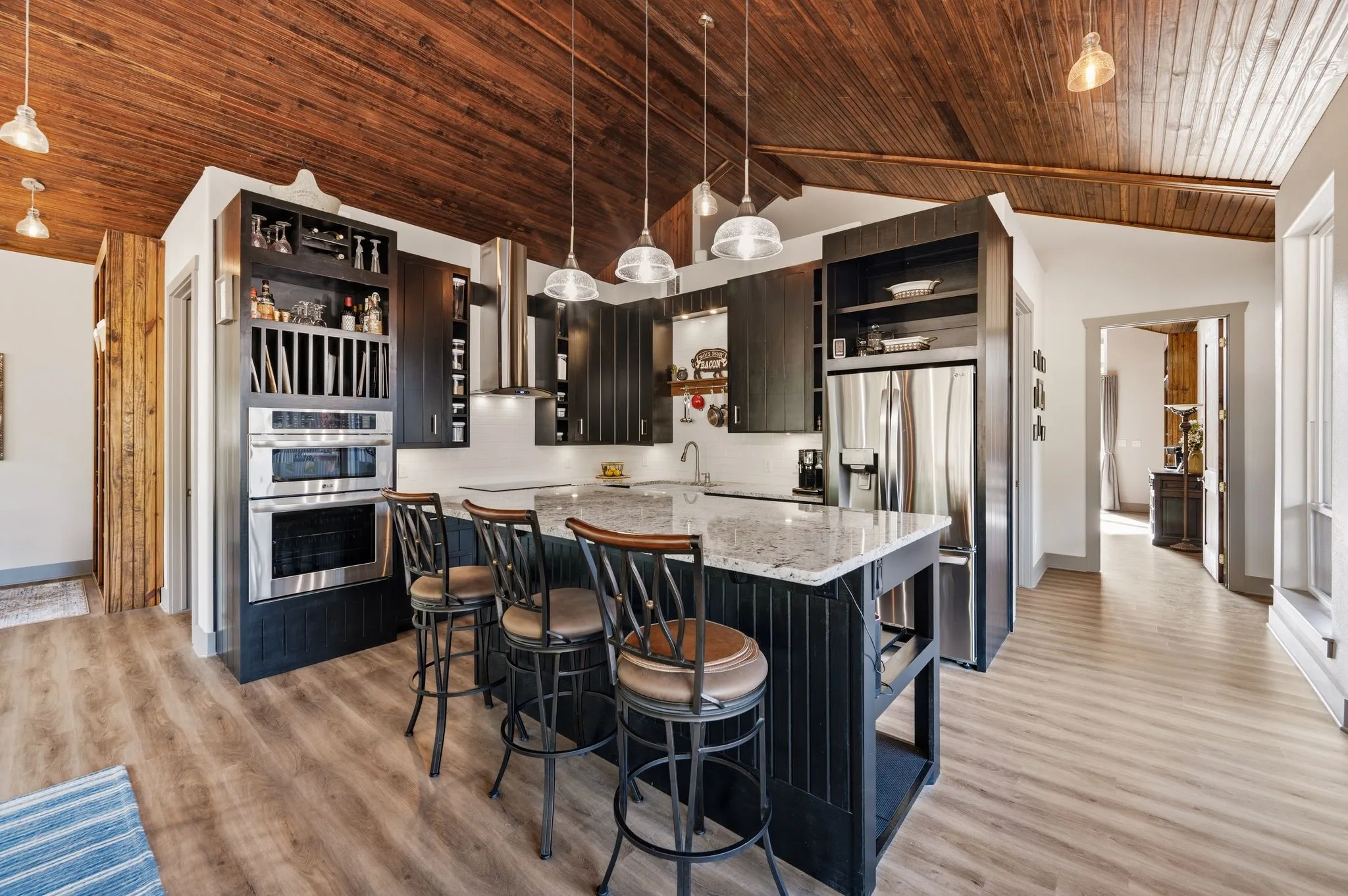 reclaimed, 1970's cabinetry with custom cabinetry built to compliment