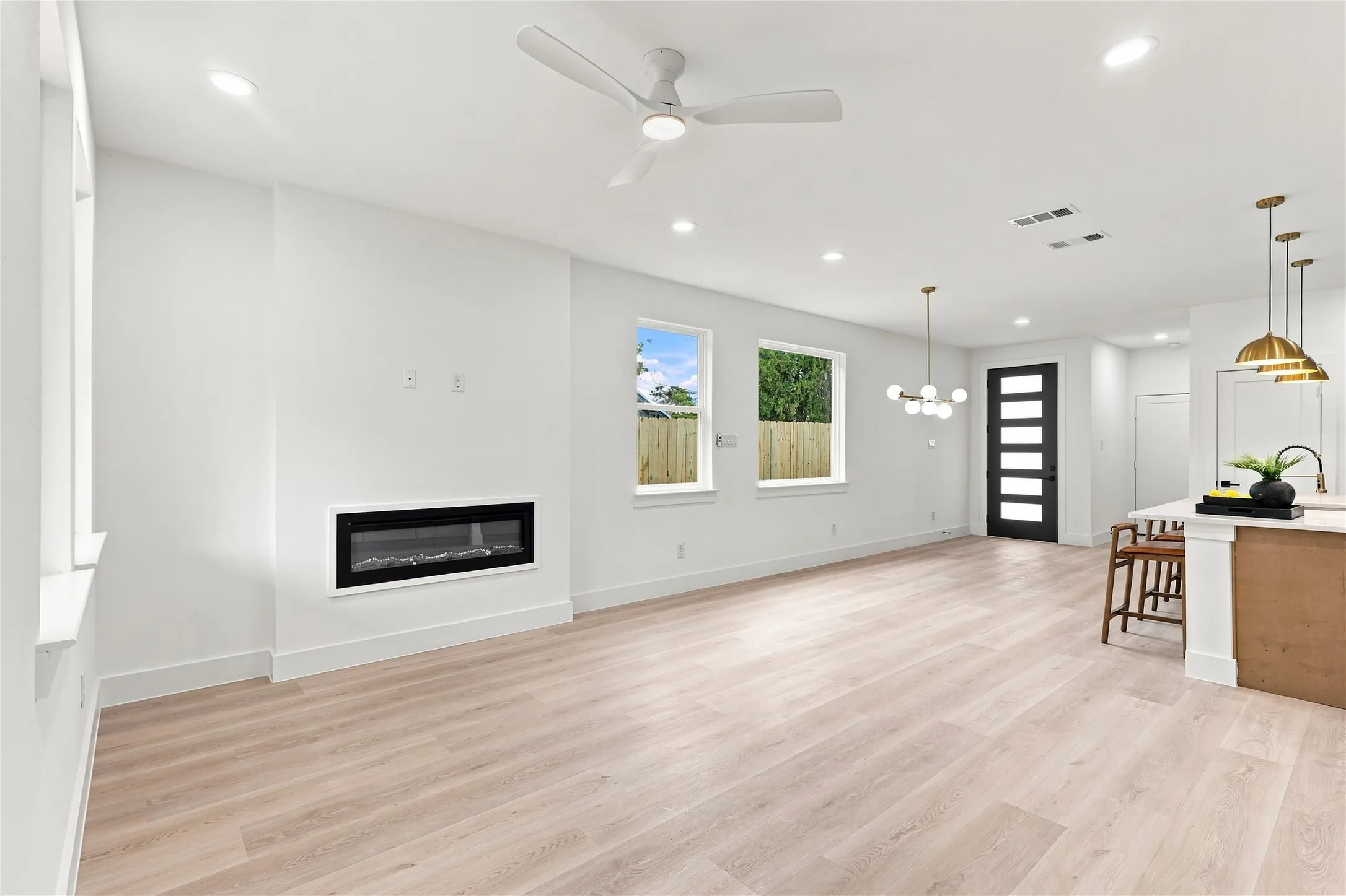 Unit B - Living Room | Linear Fireplace Feature Wall
