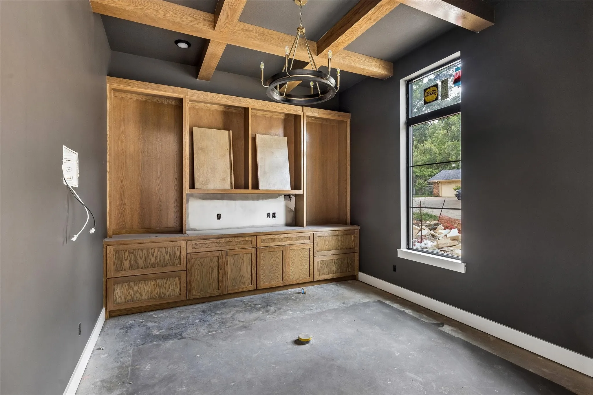 Office with Built-Ins and Coffered Ceiling