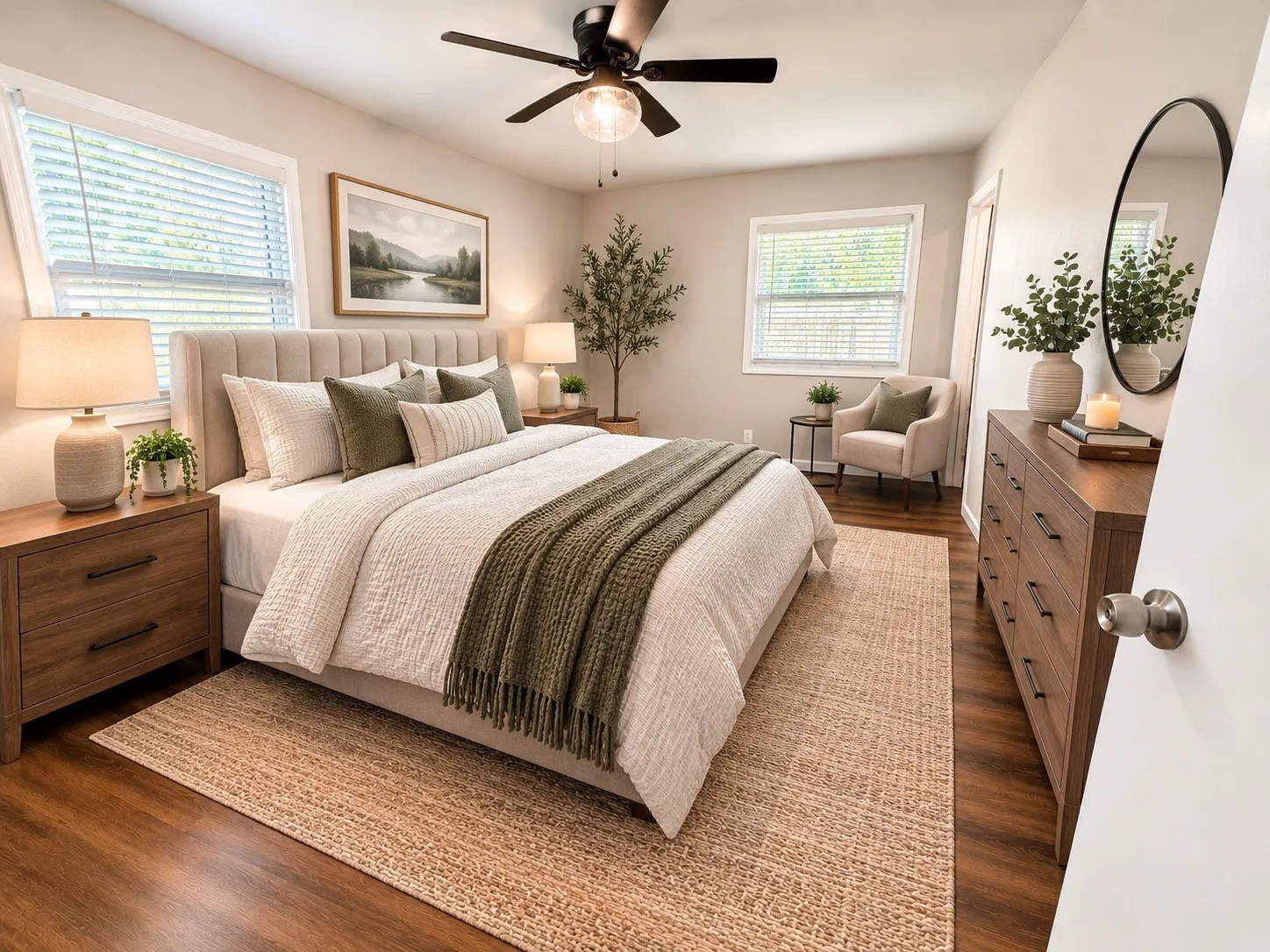 Virtually staged primary bedroom