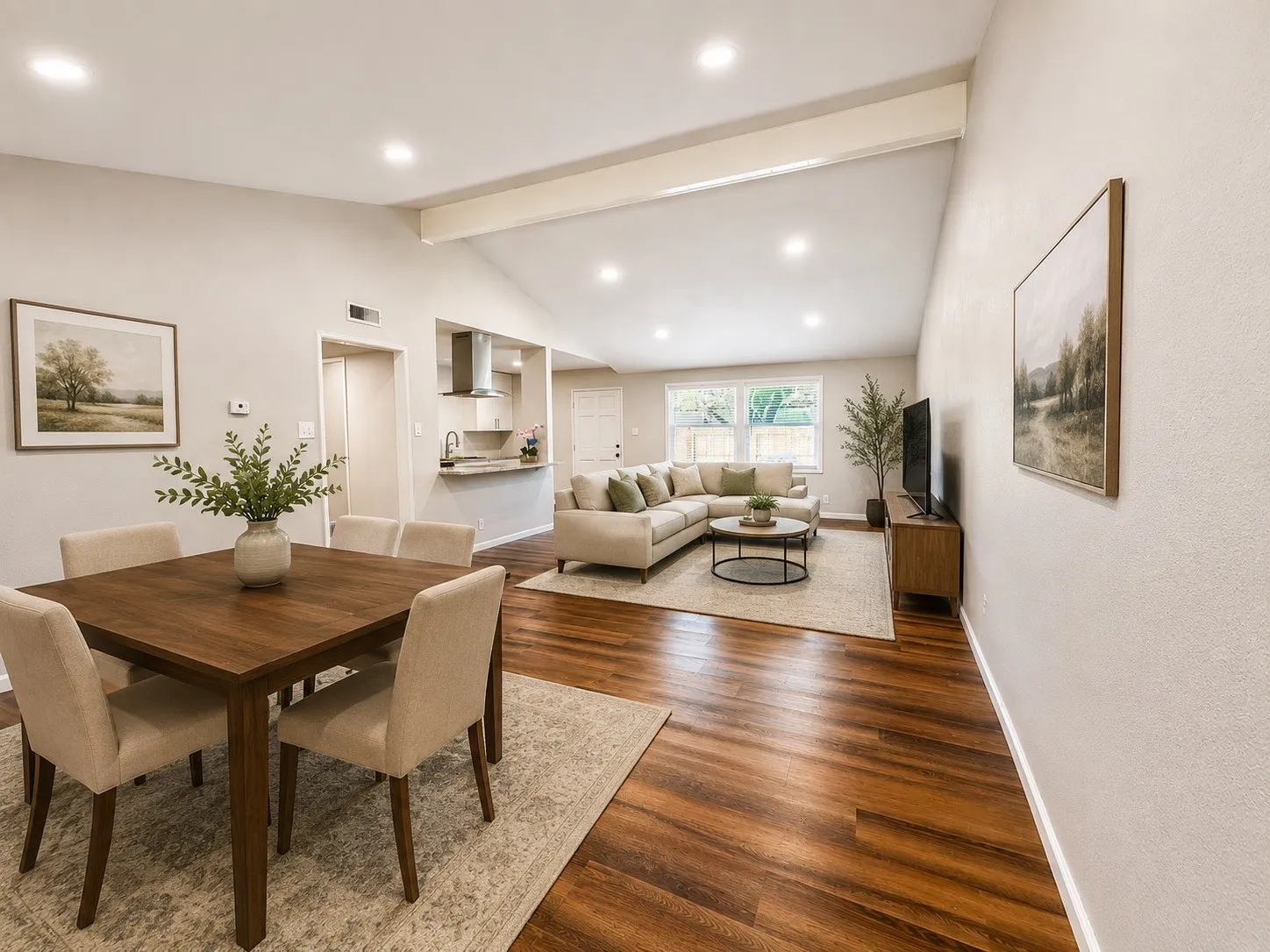 Virtually staged living rooms and dining area