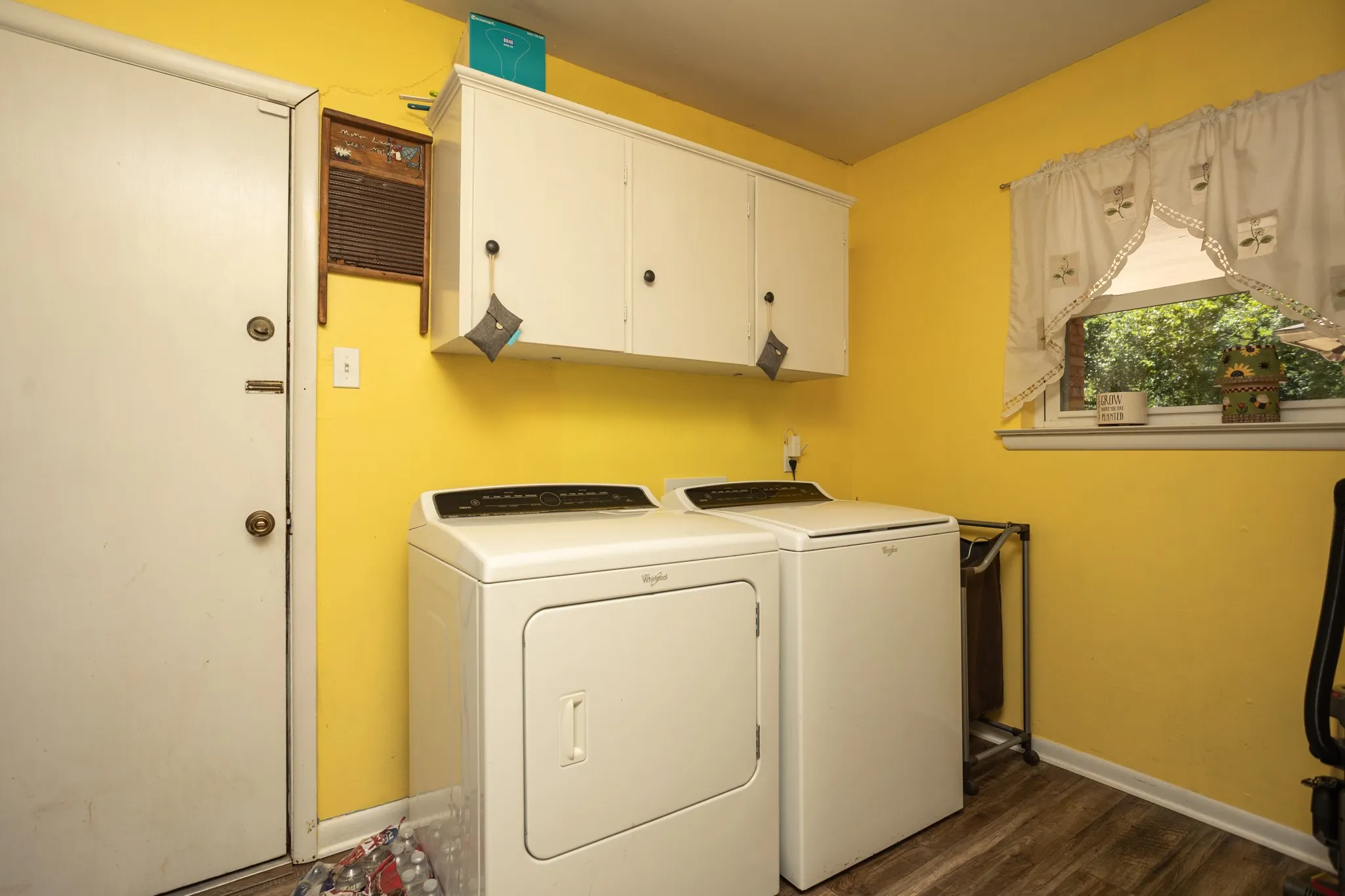 Utility connections with cabinets.