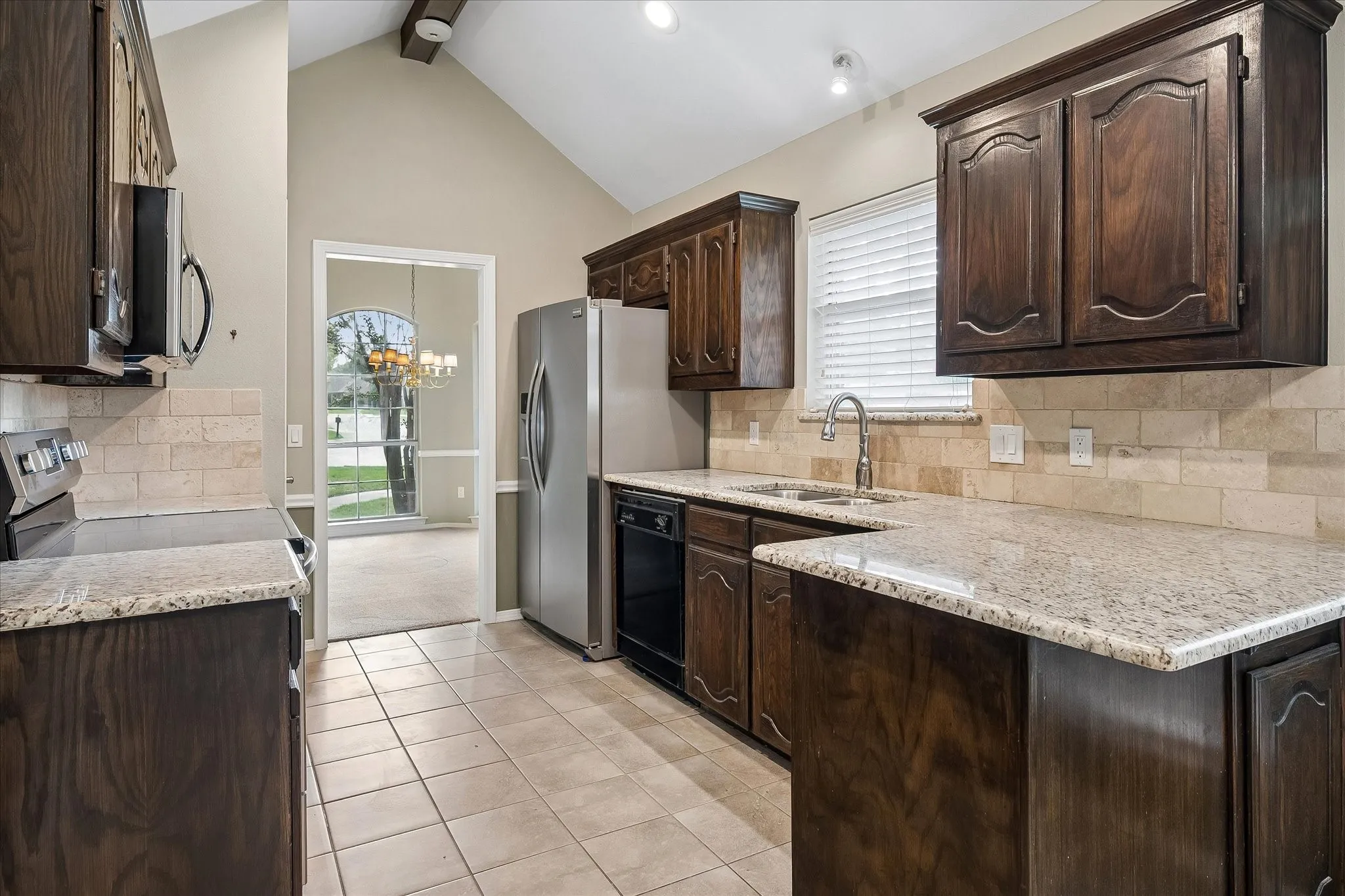 Kitchen with view to the dining room.
