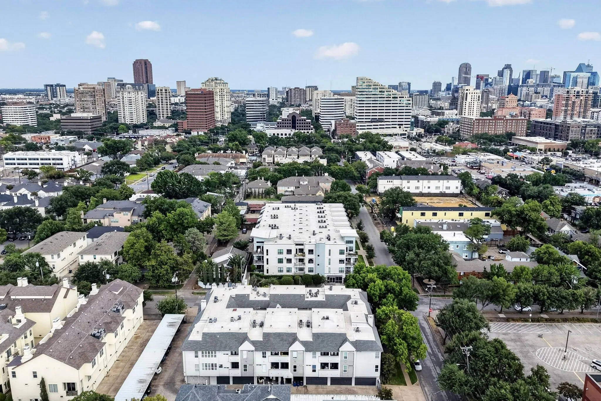 Expansive aerial perspective showcasing a cityscape backdrop