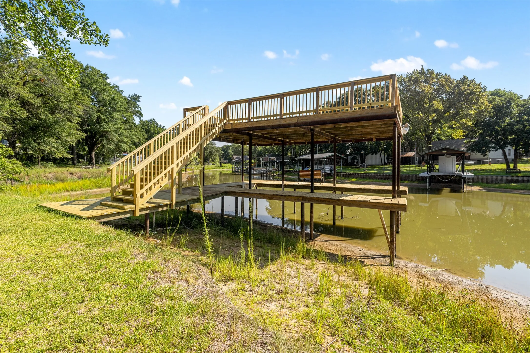 Boat dock with party deck.
