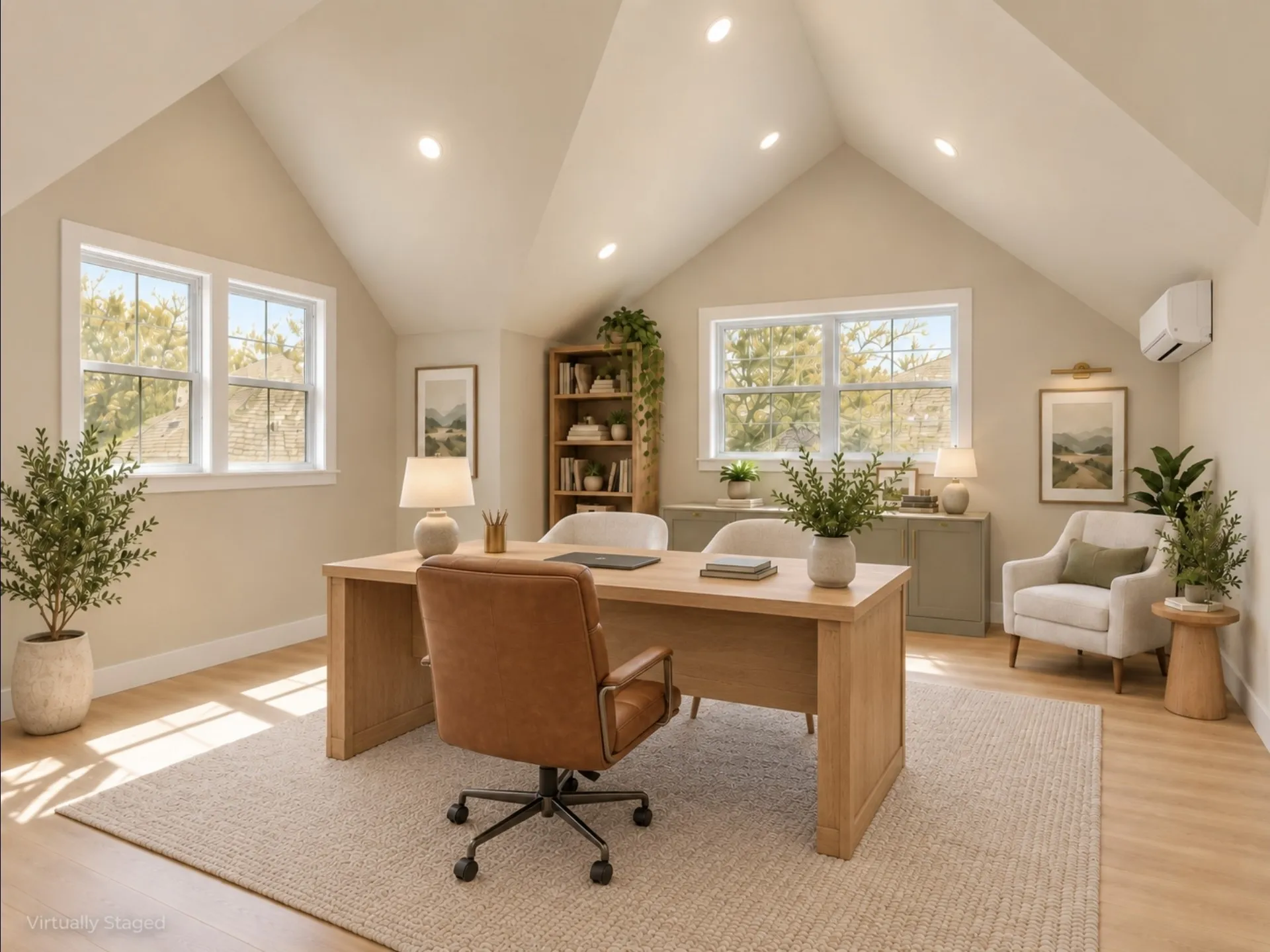 Virtually staged unfinished loft space