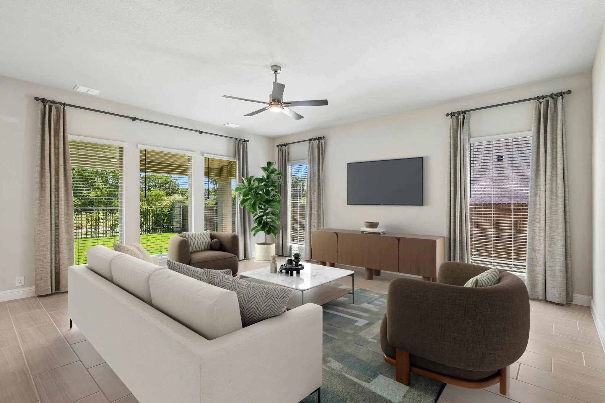 Open concept living room - digitally staged