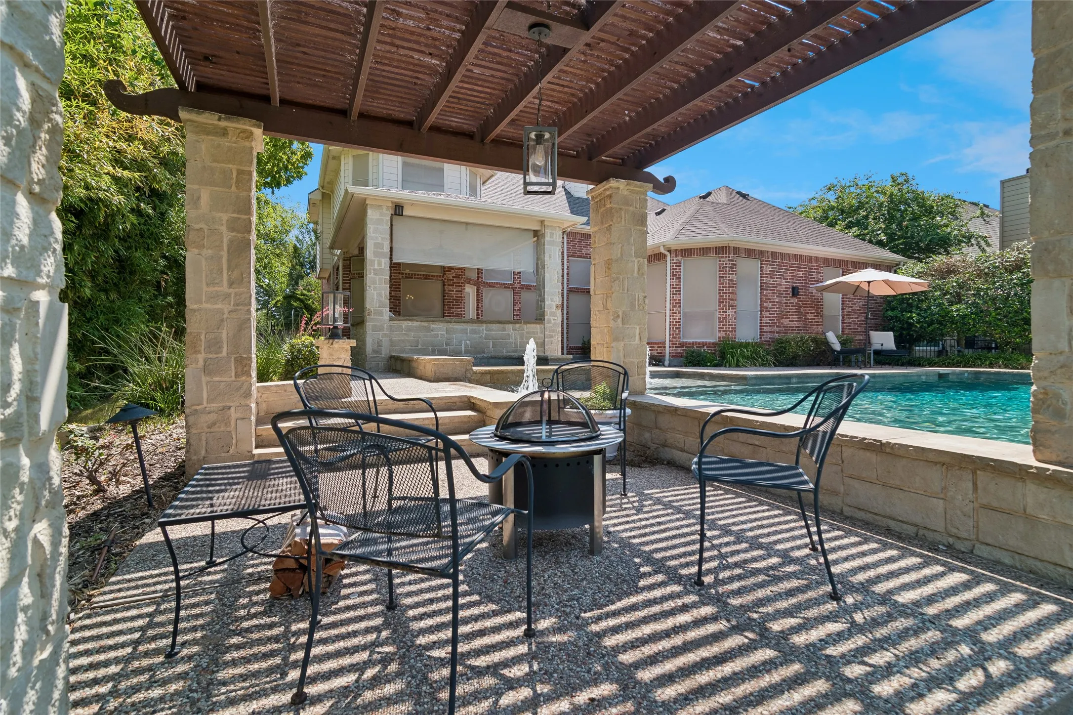 Covered gazebo with fire pit