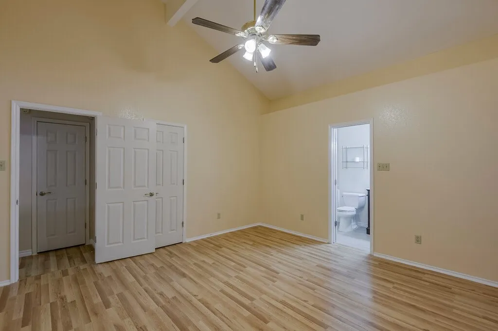 The primary bath has tile floors, a tub and separate walk in show.
