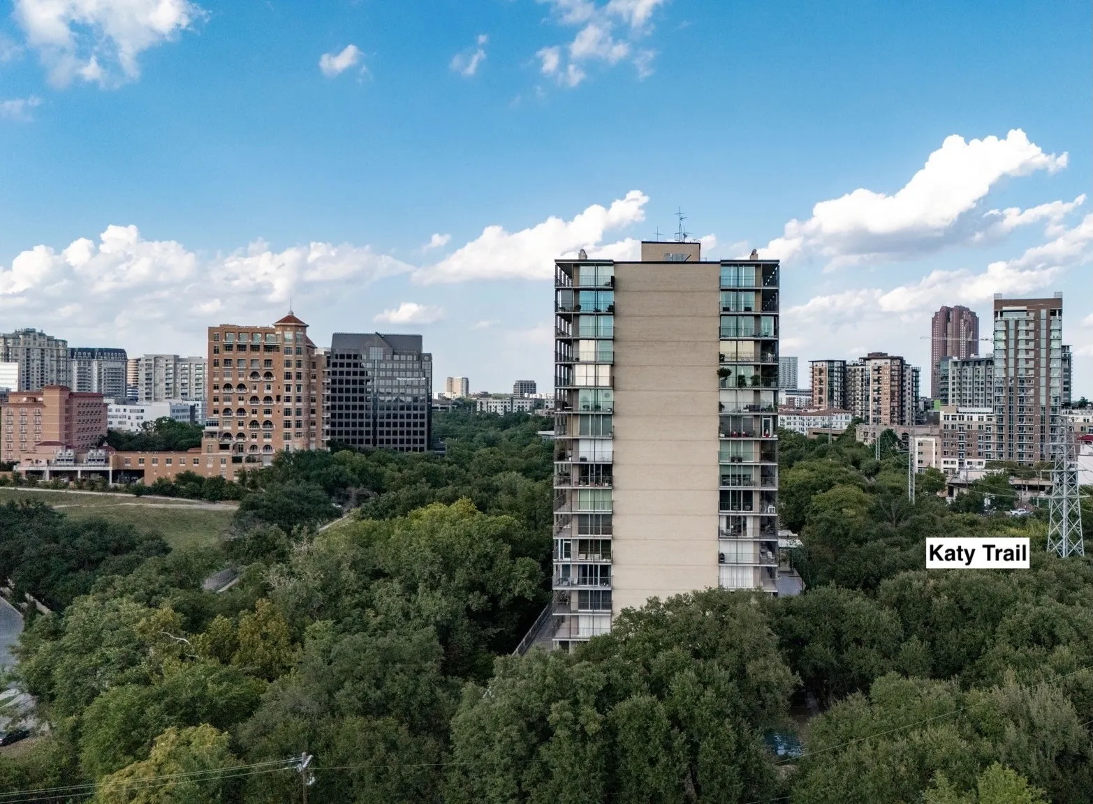 The sky is the limit to what this architecturally significant building has to offer, located between the Katy Trail to the right and a glimpse of the Mansion on Turtle Creek Blvd to the left.