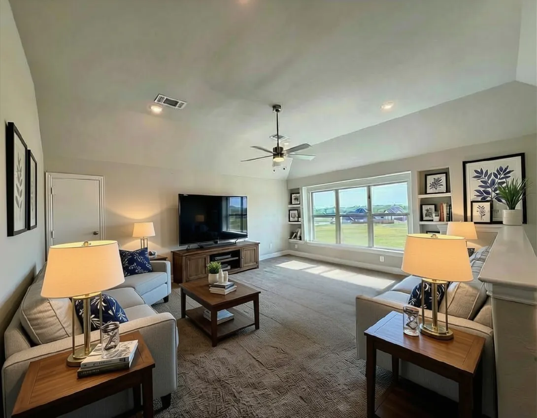 Huge living space upstairs off of 2nd master suite with built-in shelves