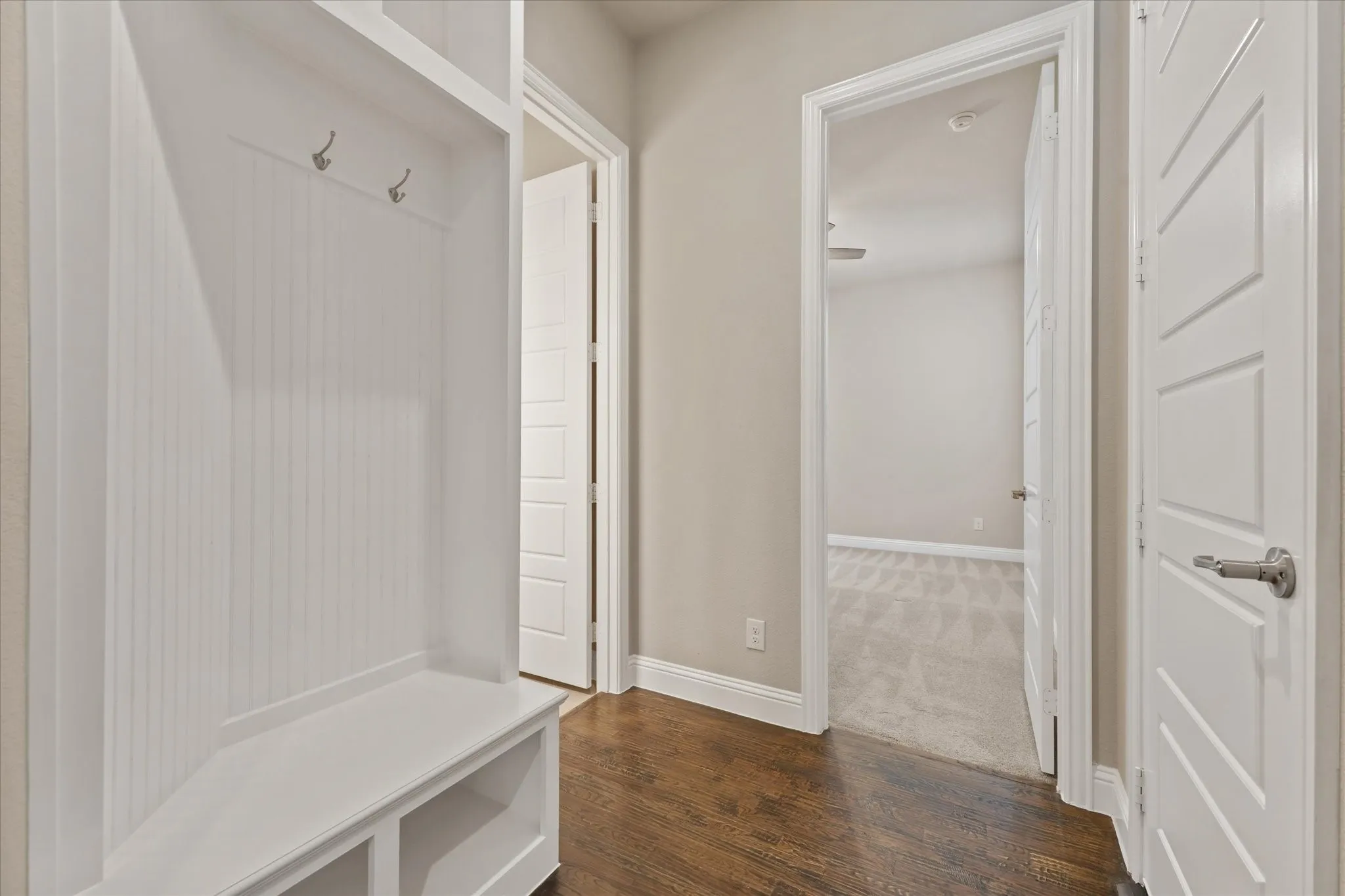 Mud room storage right off the two car garage