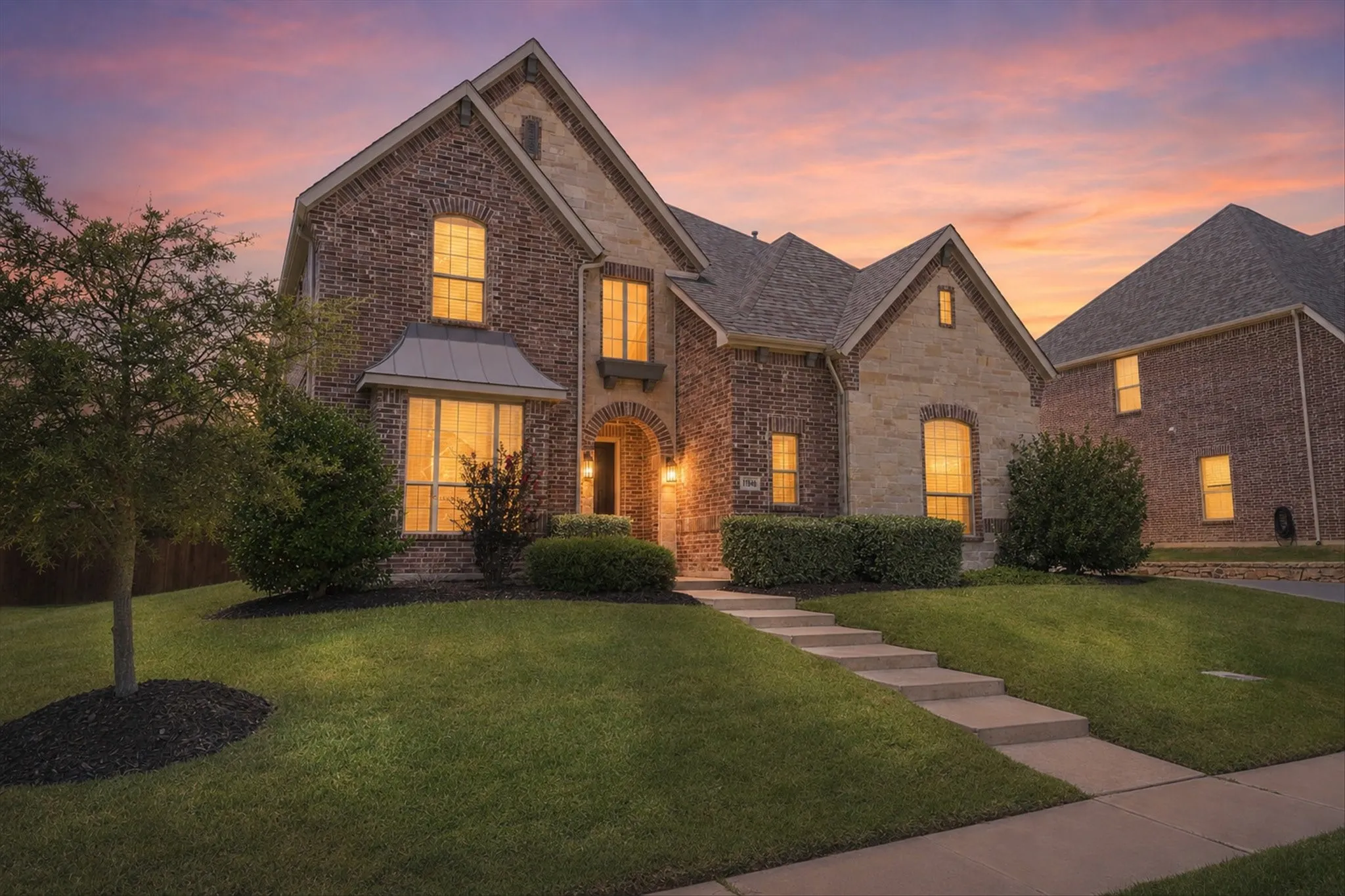 This gorgeous almost 5,000 sqft home features a 3 car garage, a gorgeous brick and stone elevation, over a quarter acre lot that backs up to a quiet greenbelt for extra privacy, and the perfect layout with two of the five bedrooms on the first floor, as well as a dedicated office!