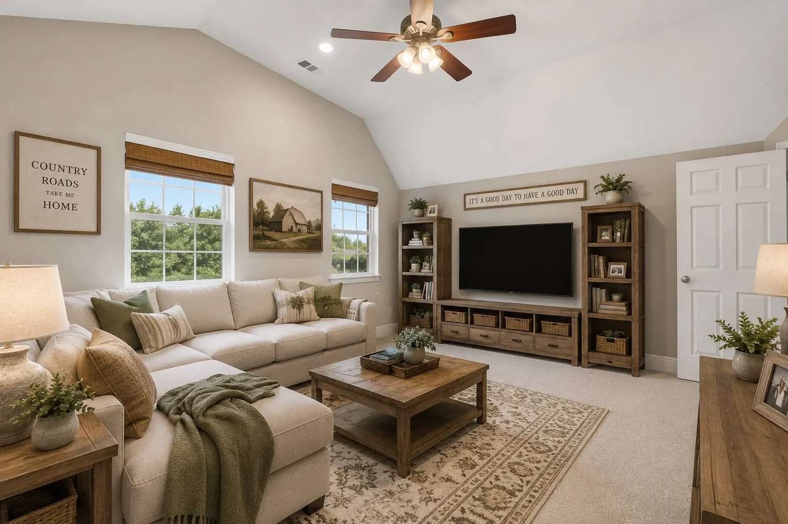 Virtually staged upstairs media/ game room