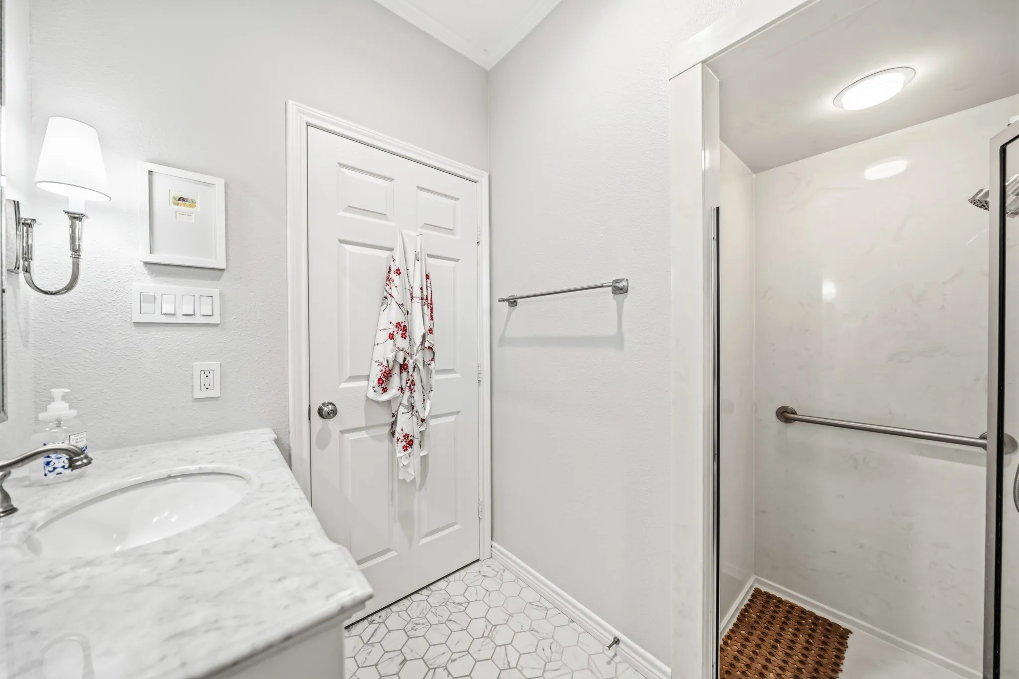 Guest Bath with walk-in shower & ADA-compliant grab bar