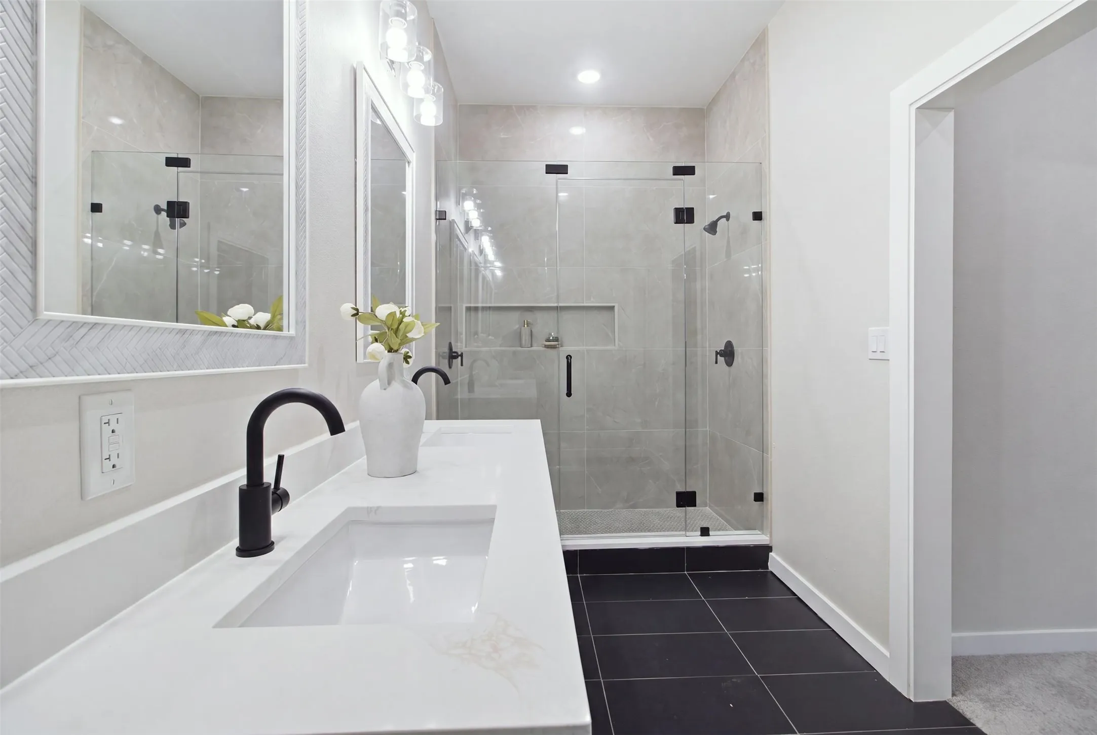 Enjoy this primary bathroom with spa-feel aesthetics