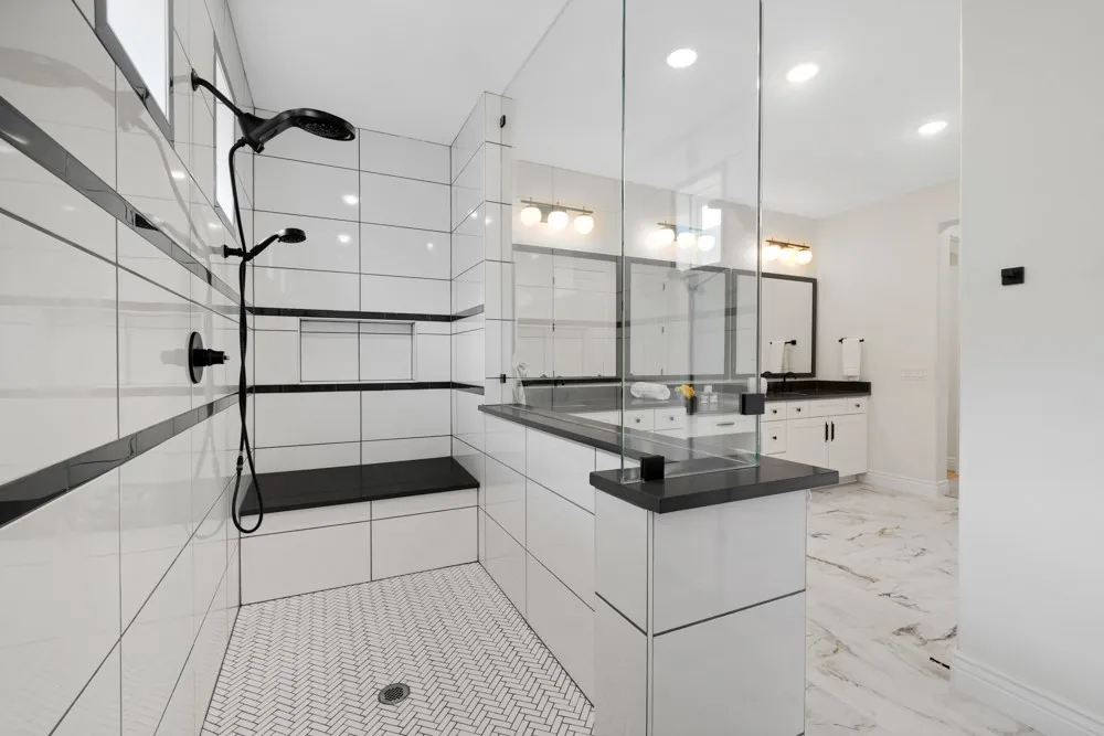 Two Heads in the nice sized Walk in Shower