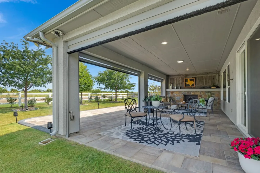 Large Covered Patio has gas stub to help create a built in Outdoor Kitchen
