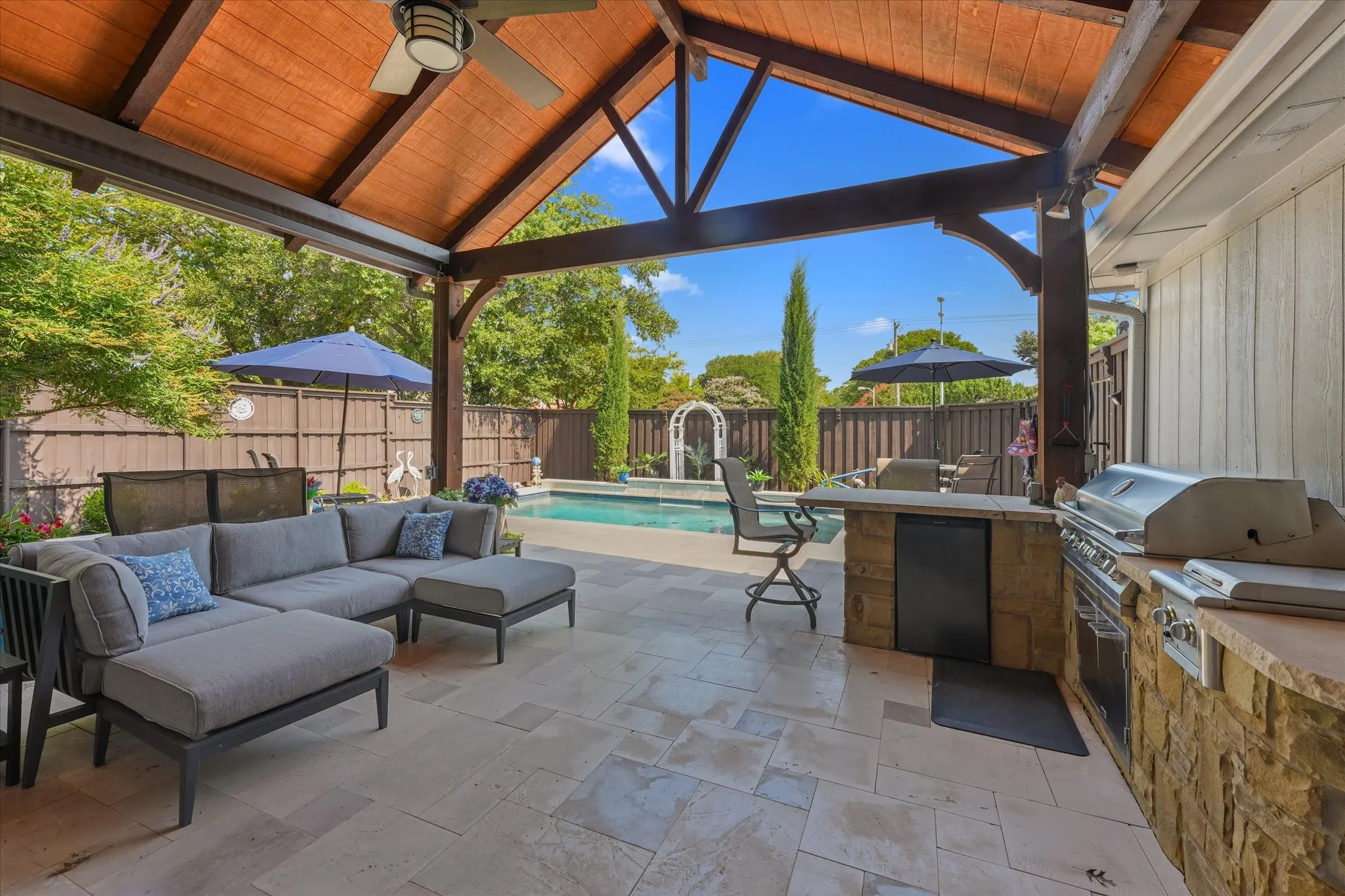 Fully covered patio with outdoor kitchen