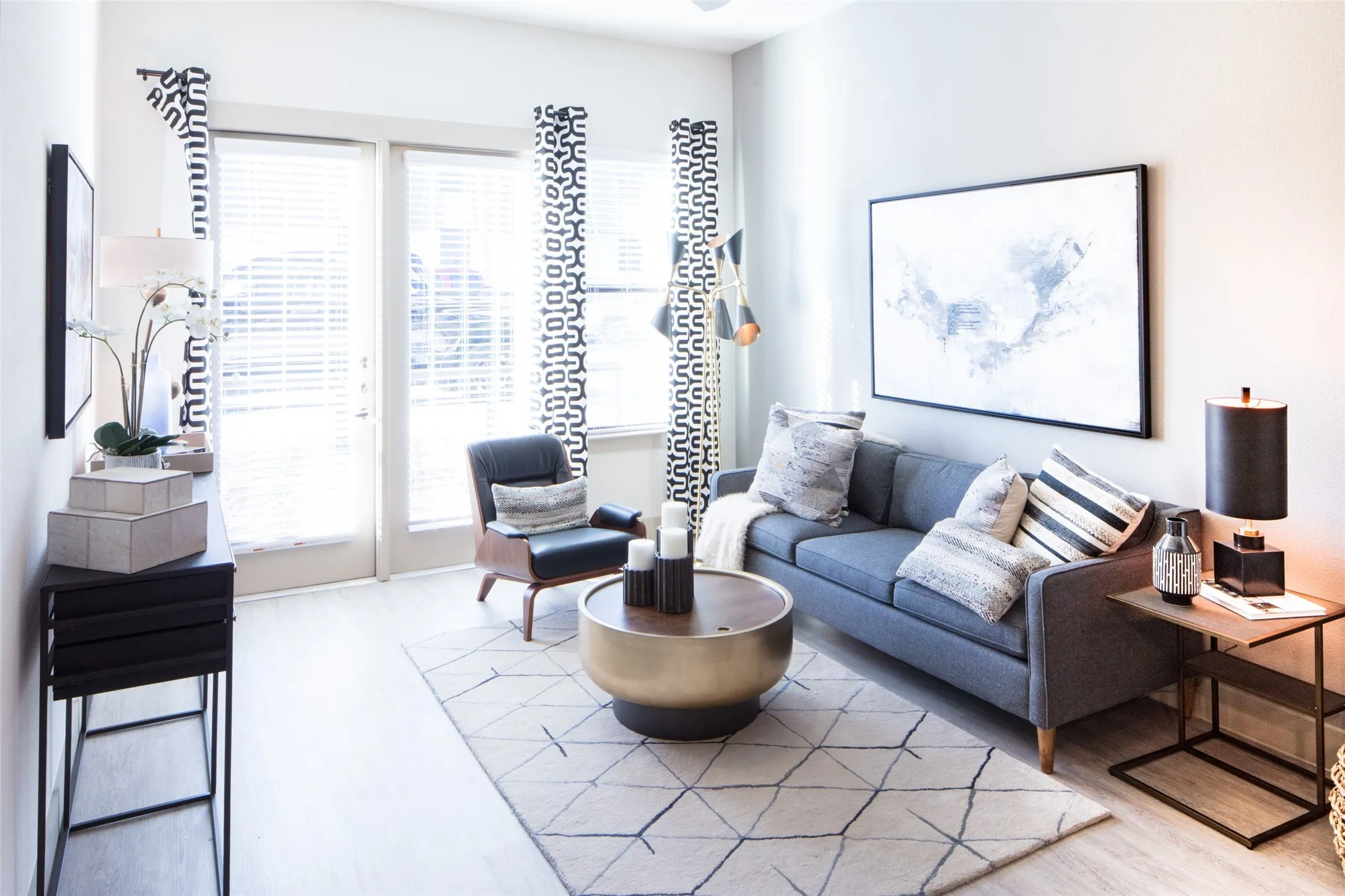 Living room with light hardwood / wood-style flooring