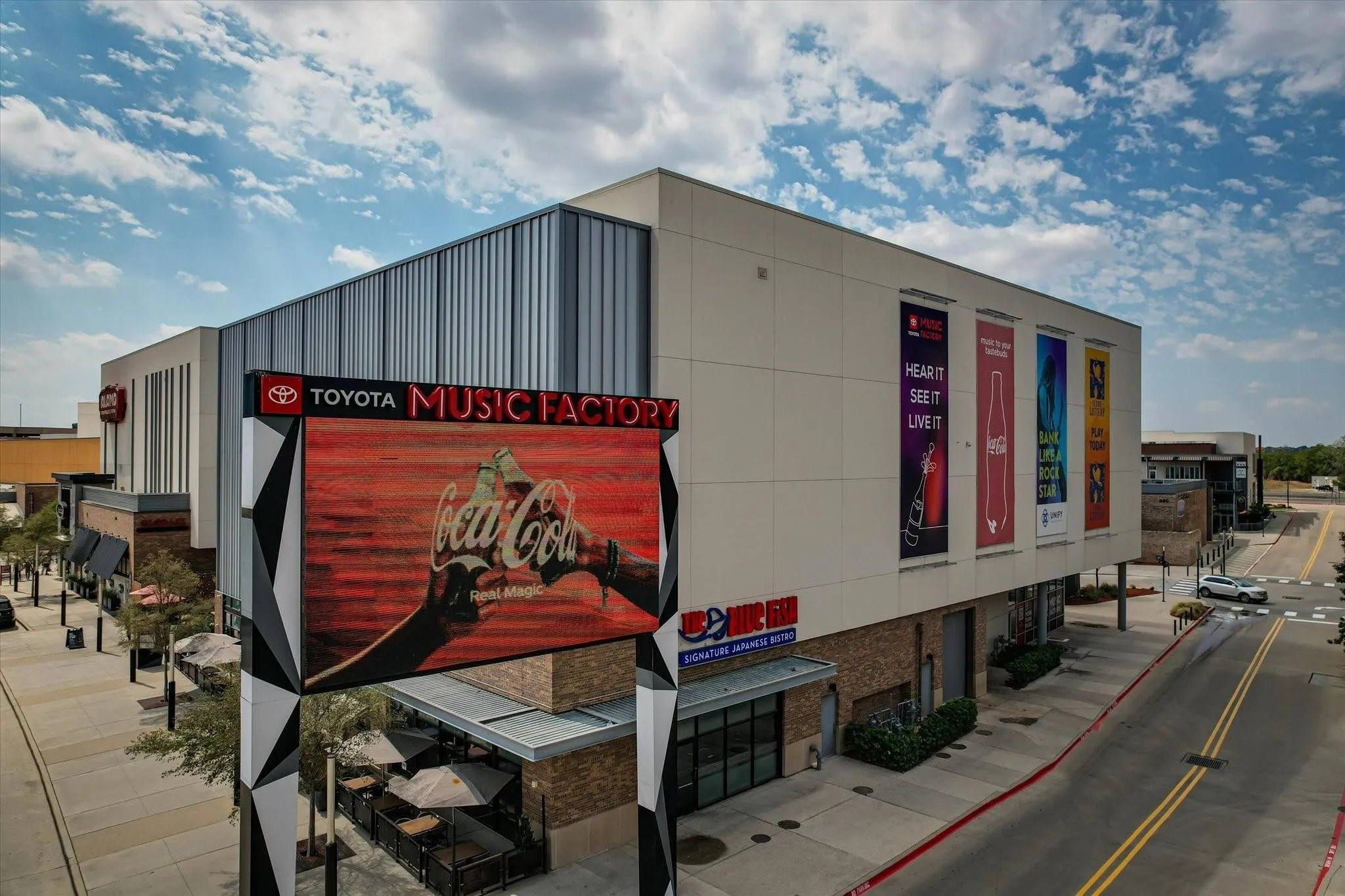 Modern commercial building with a large digital marquee