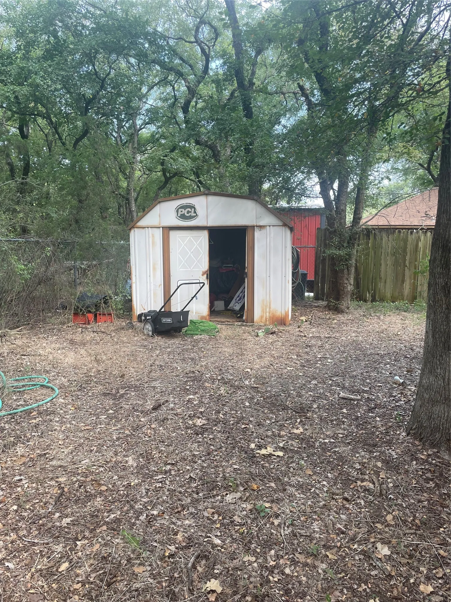 small storage shed in back yard