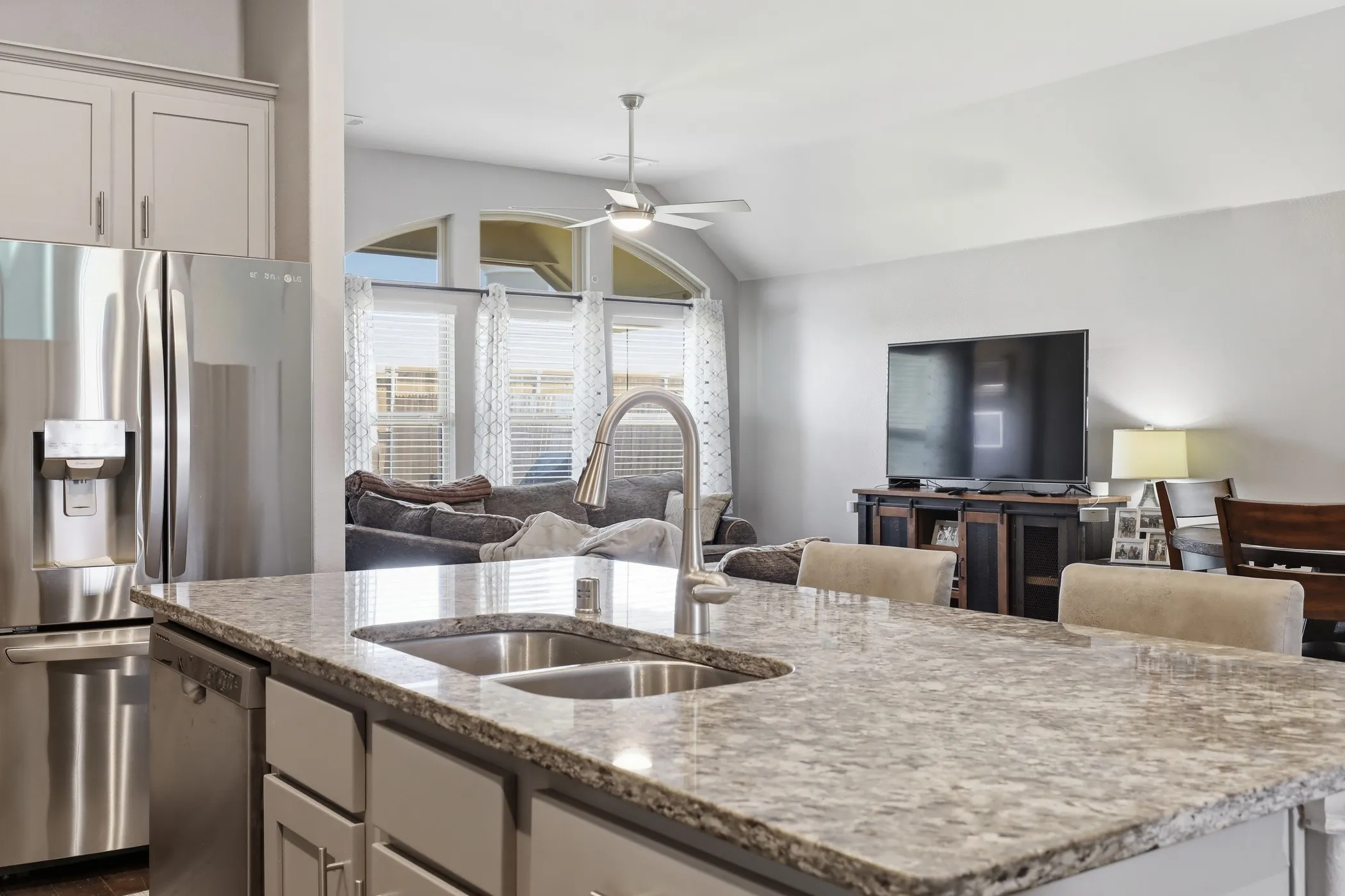 Kitchen island with a double basin sink