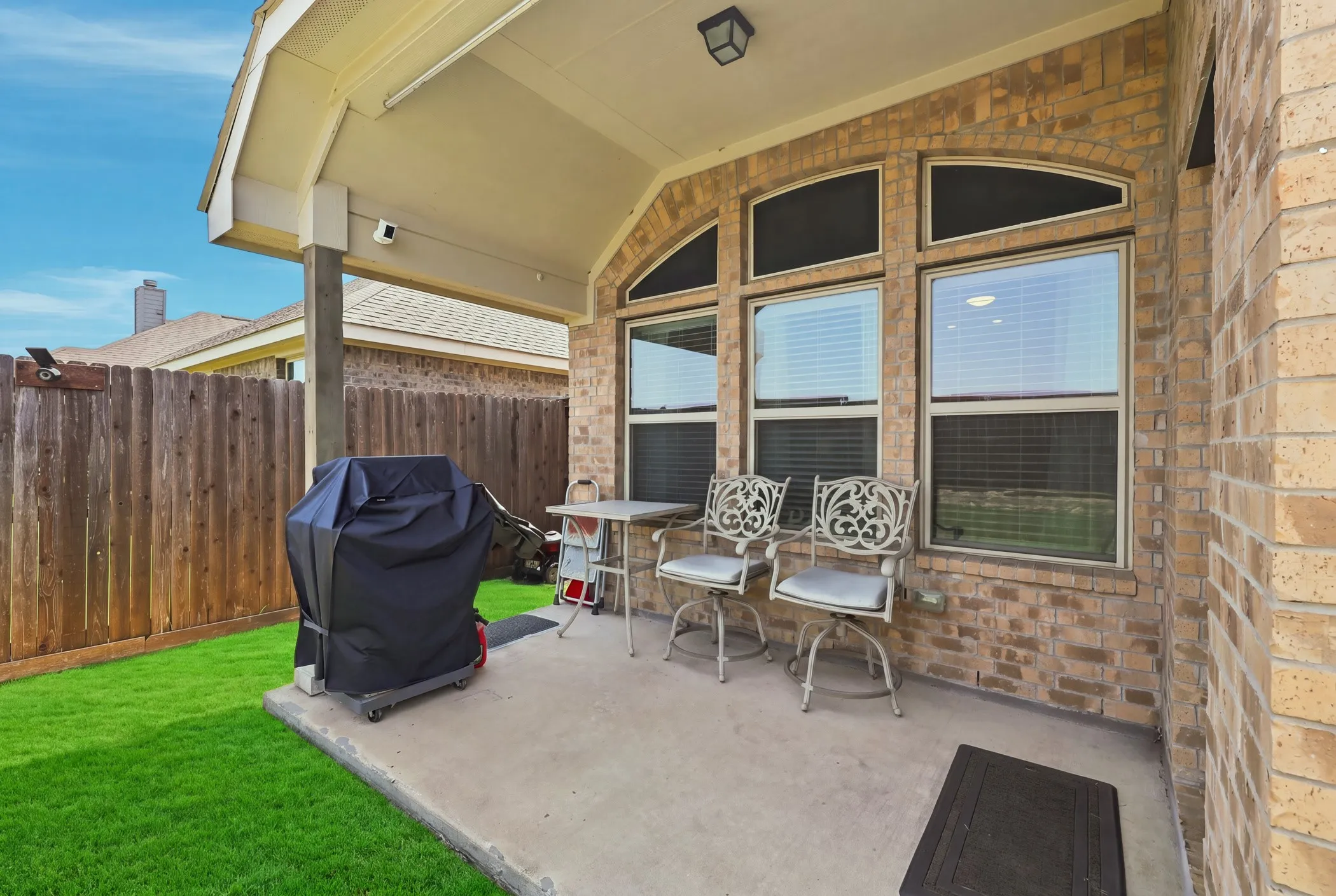 Covered patio in the backyard